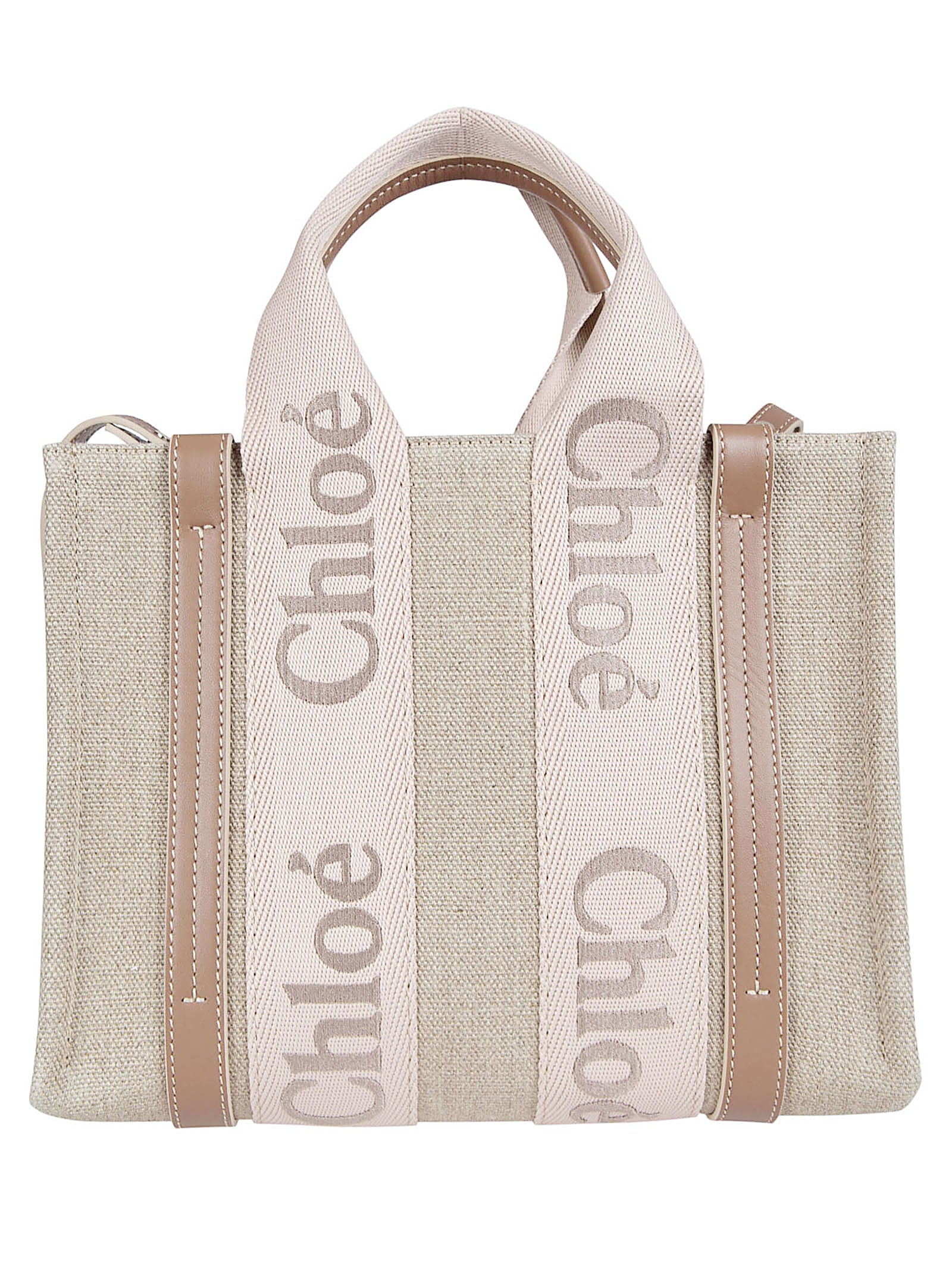 Textured Fabric Tote Bag with Leather Trim and Logo Accents
