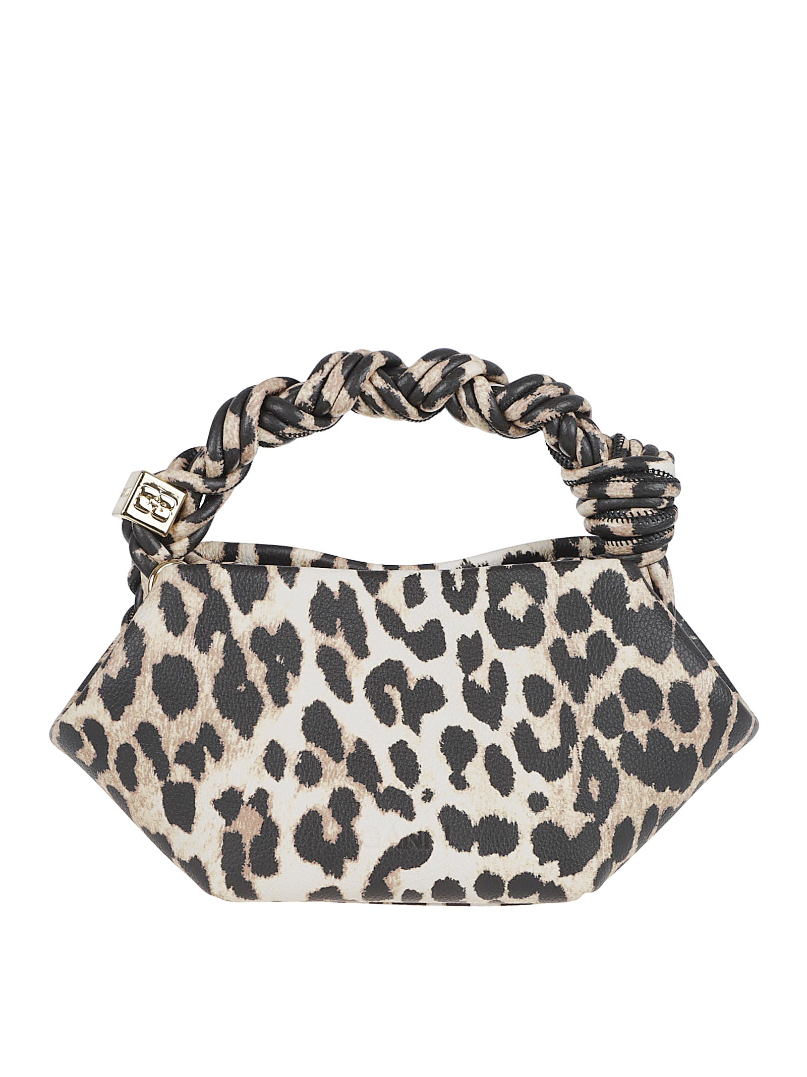 Leopard Print Bag with Braided Top Handle and Adjustable Strap
