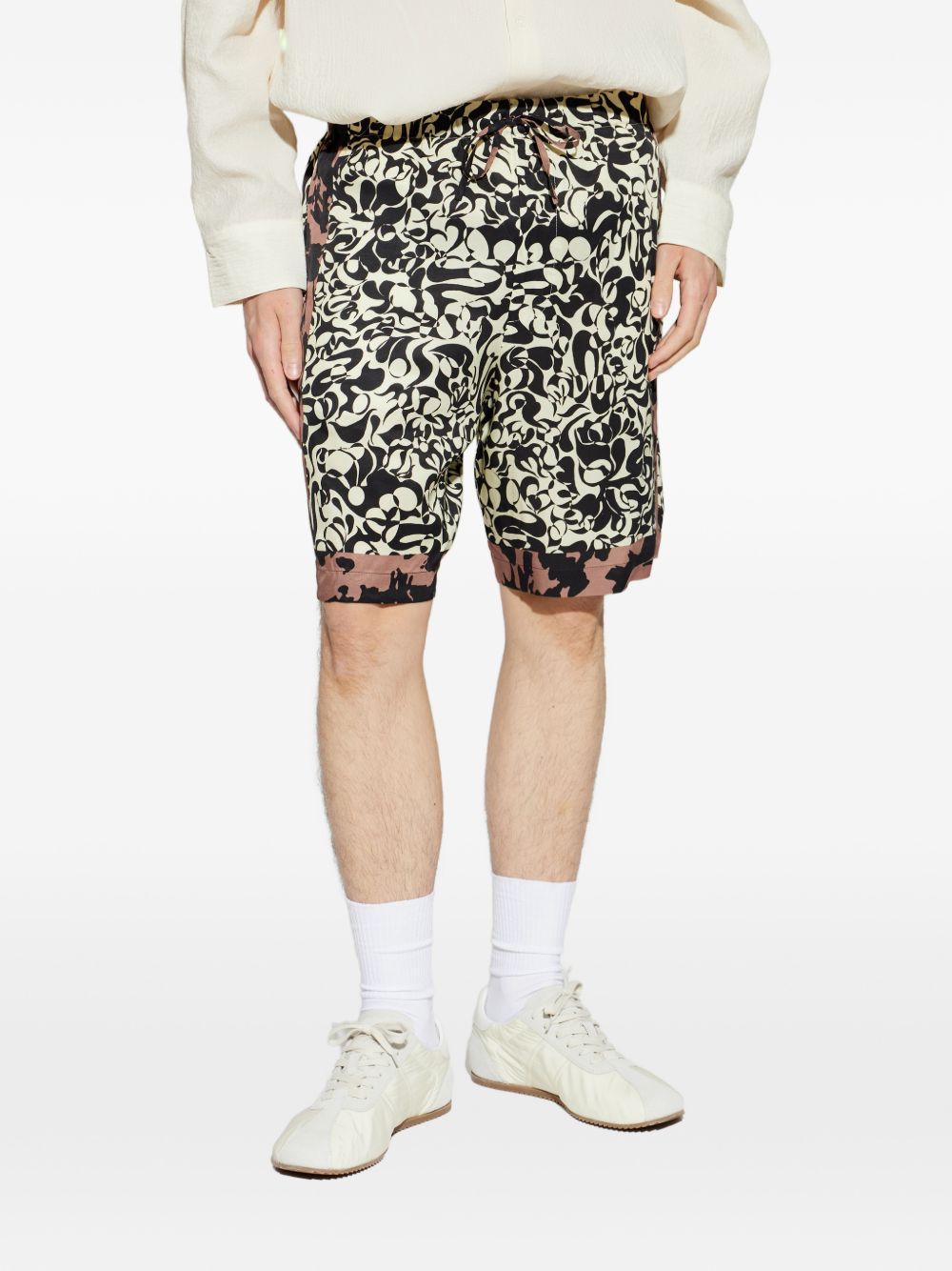 Abstract Print Black Shorts with Relaxed Fit