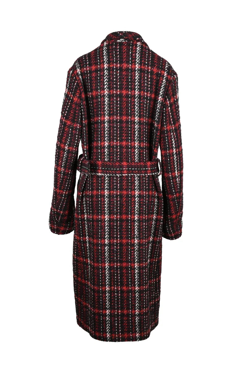 Long Coat in Mohair Wool - Black/Red