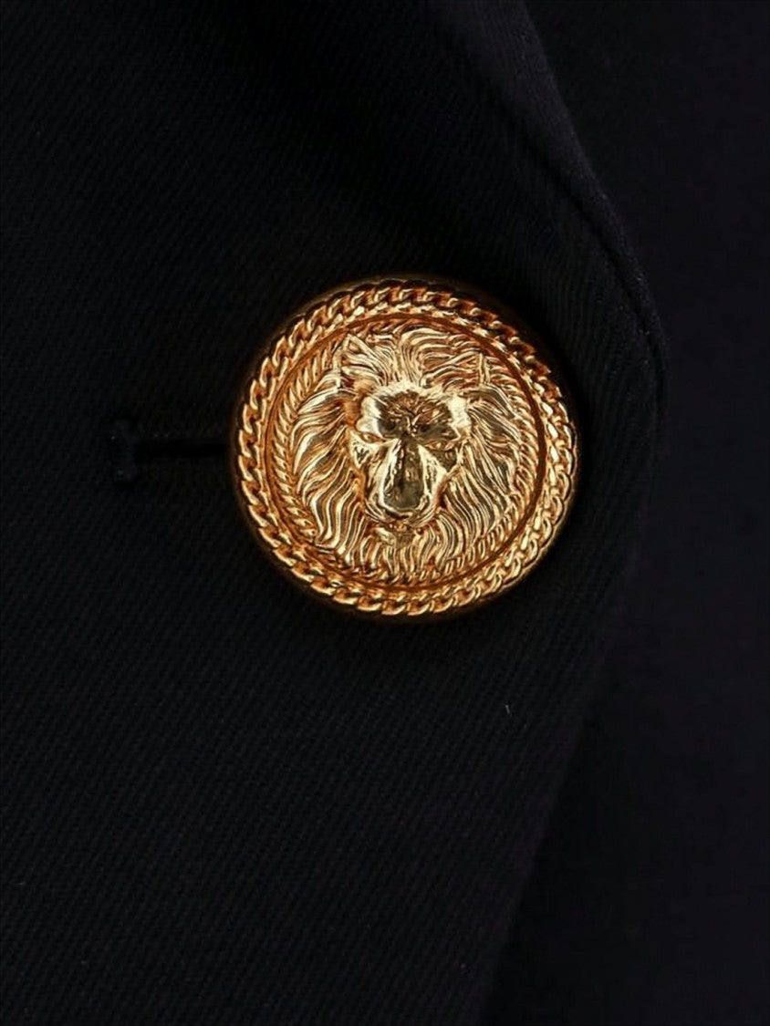 Double-Breasted Tailored Suit Jacket with Gold Buttons
