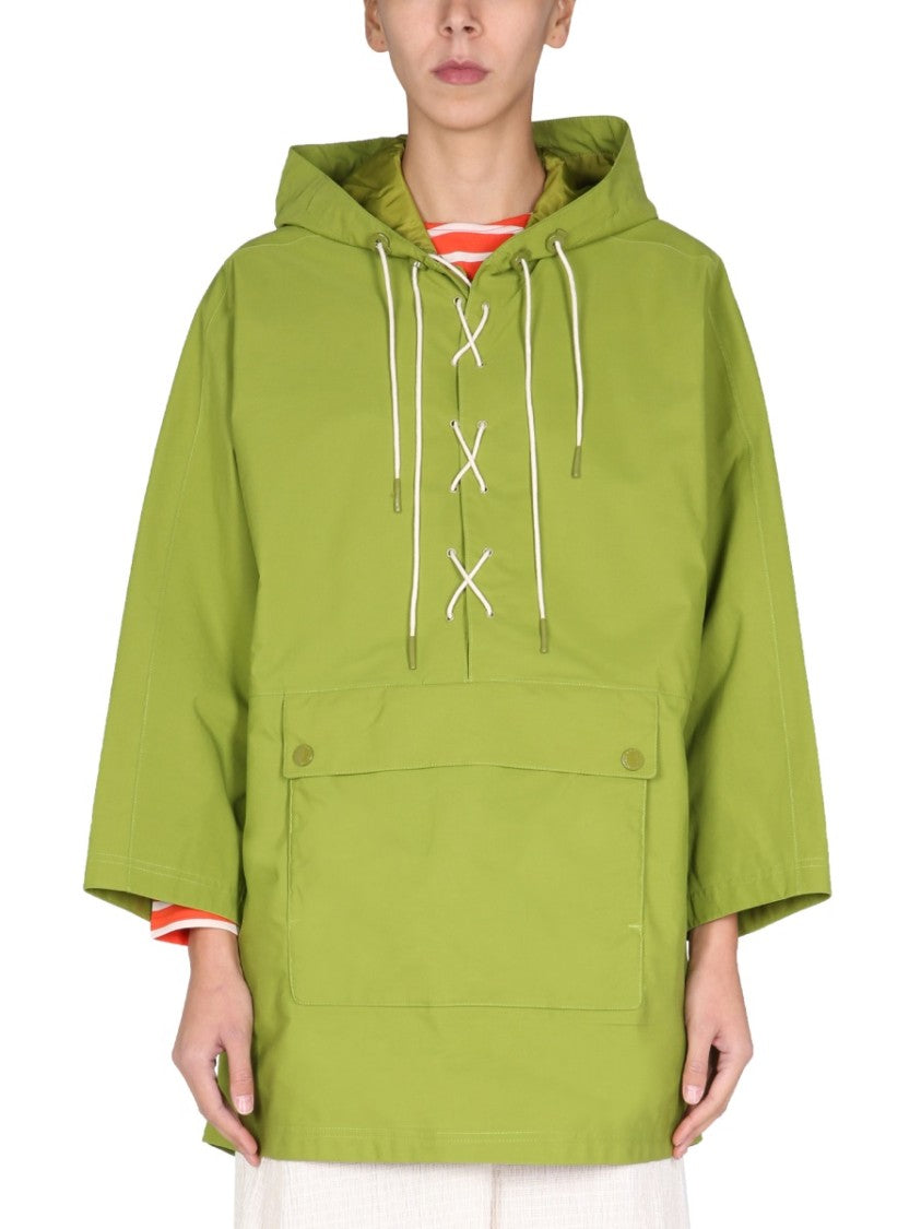Boxy Silhouette Parka With Lace-Up Front