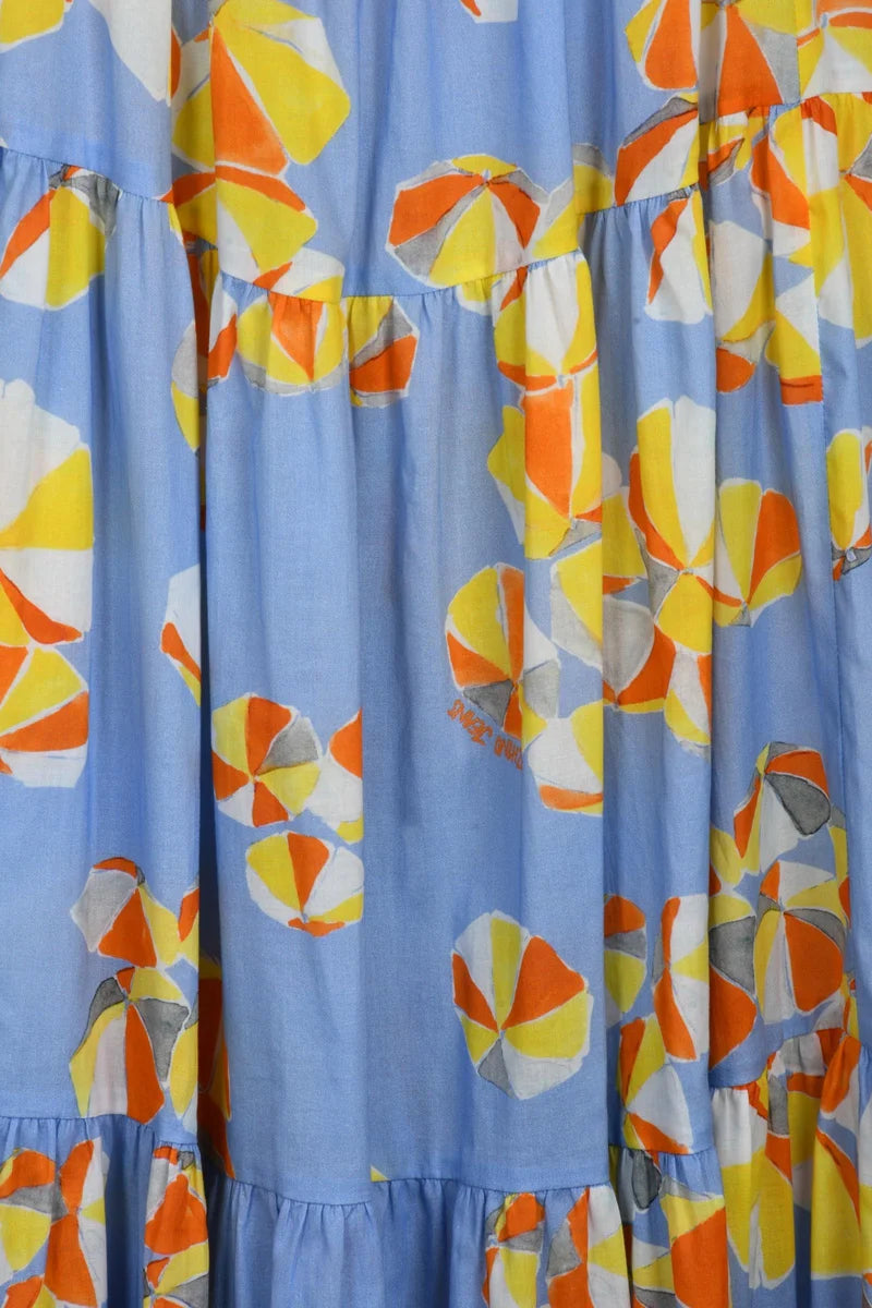 Jeans Long Flared Dress - Blue/Yellow