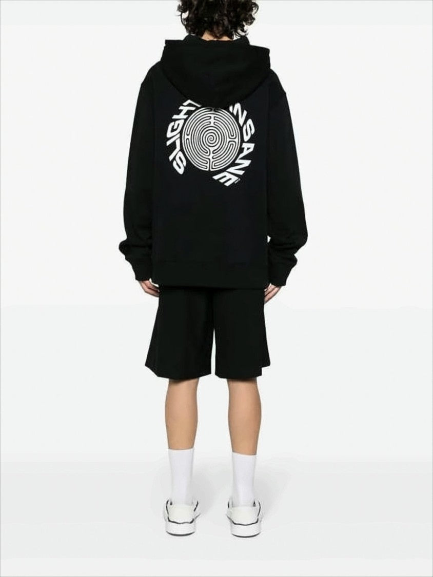 Relaxed-Fit Black Hoodie with Circular Graphic Design