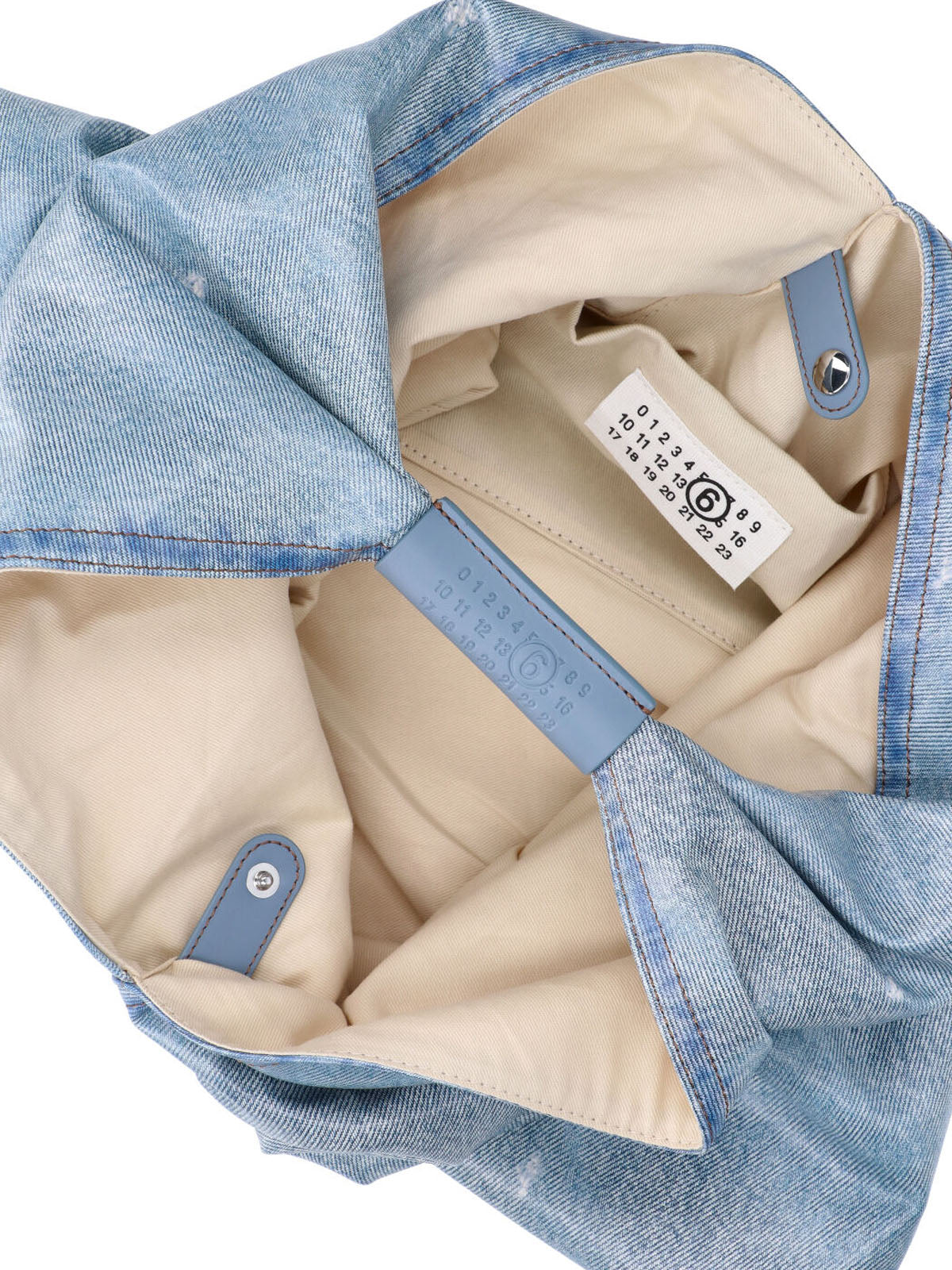 Triangular Denim-Effect Bag with Structured Handle