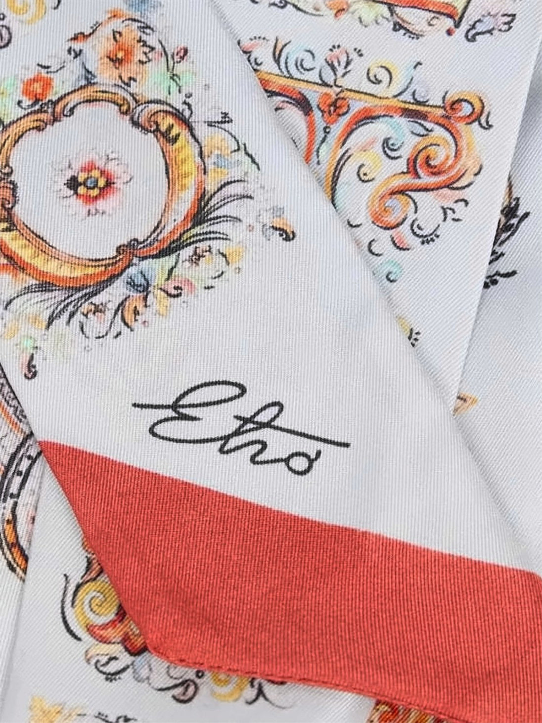 Baroque-Inspired Silk Scarf with Ornate Floral Motifs