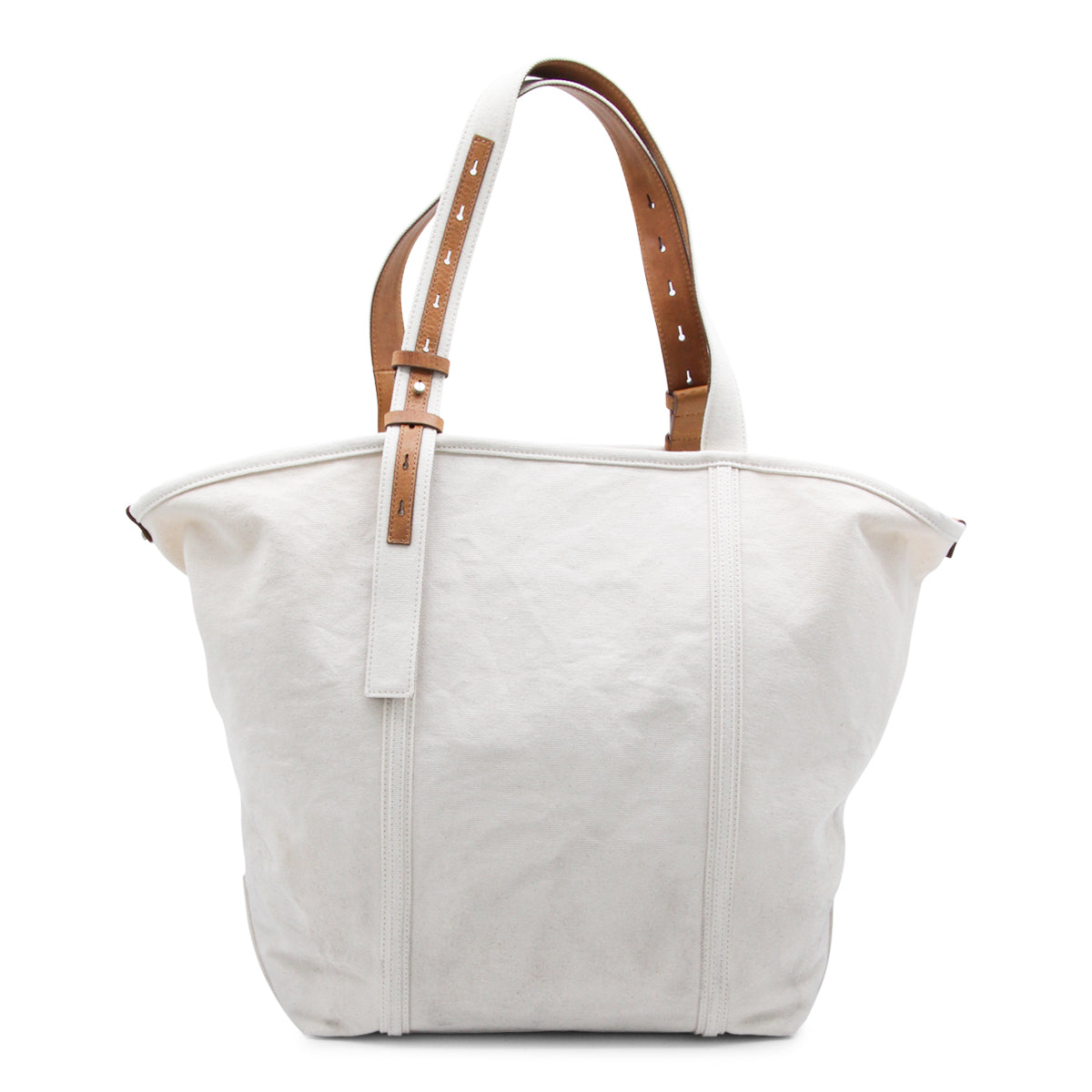 Beige Canvas Tote Bag with Leather Straps