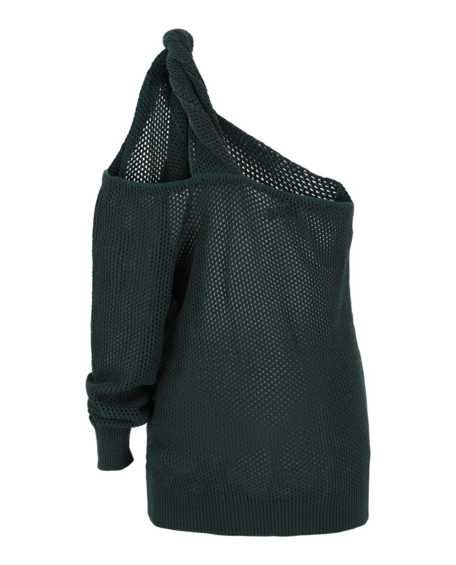 One-Shoulder Woven Knit Top