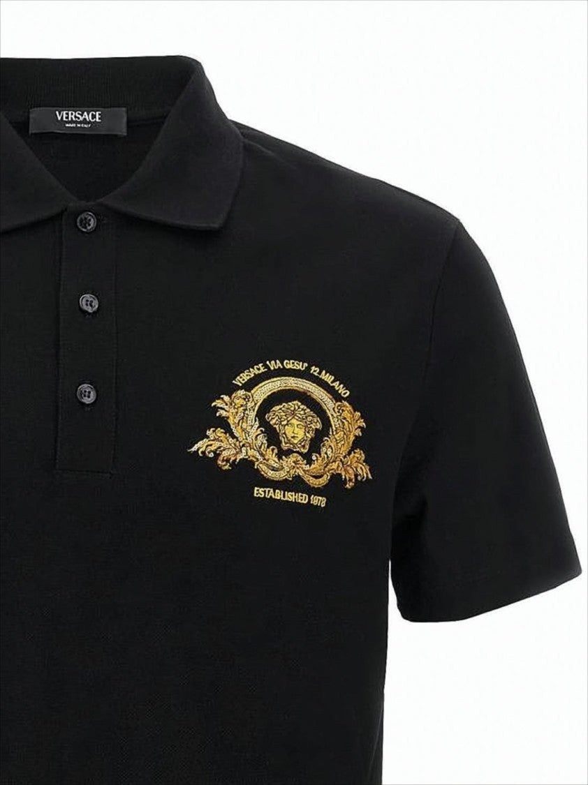 Short-Sleeve Polo Shirt with Gold Embroidered Emblem