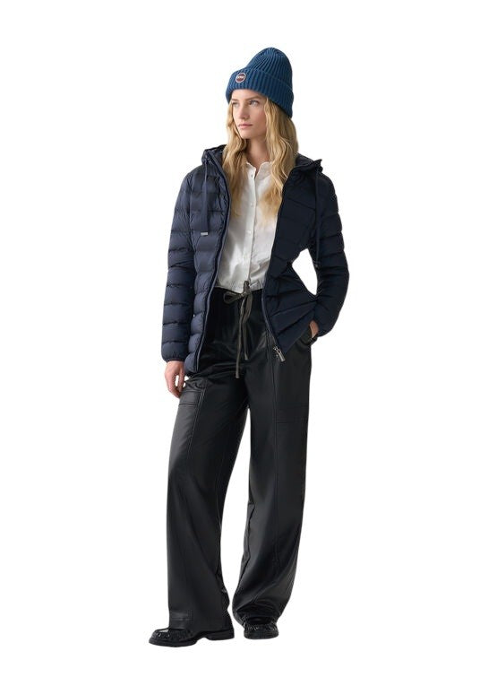 Quilted Down Coat with Attached Hood