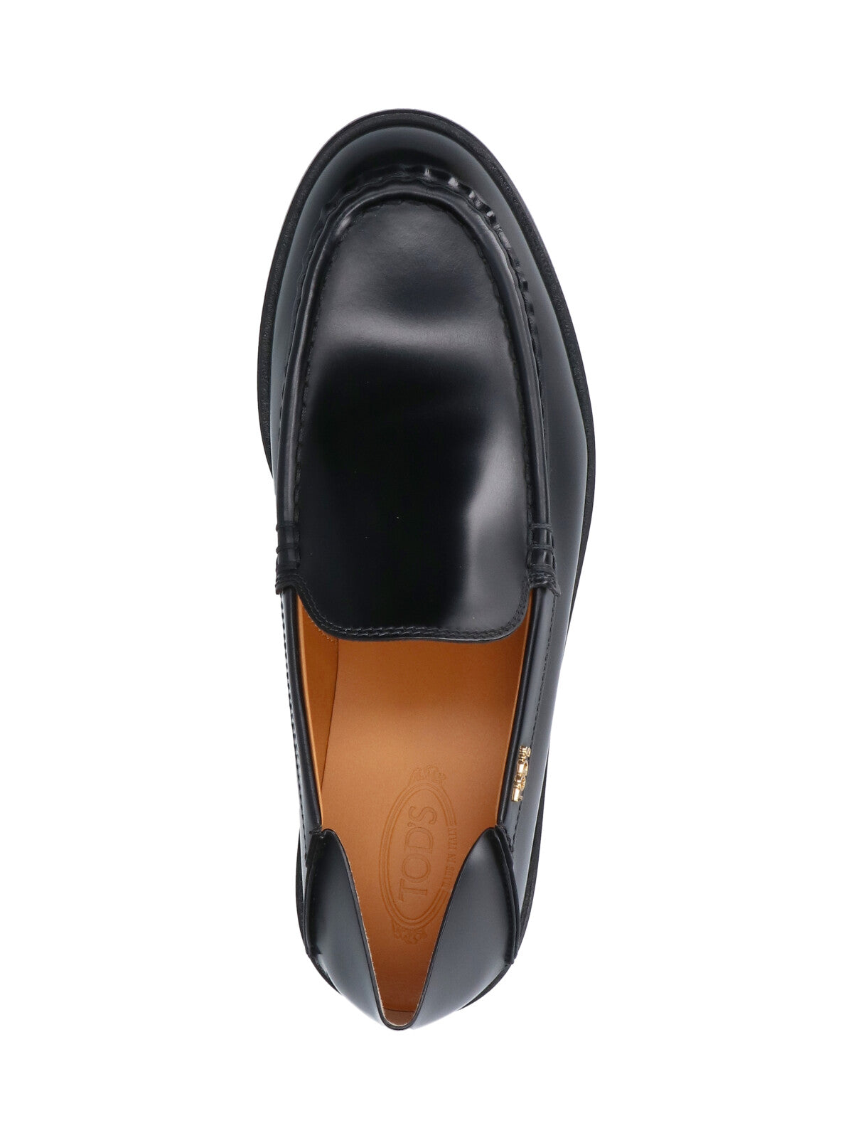 Black Rounded Toe Gold Logo Moccasins
