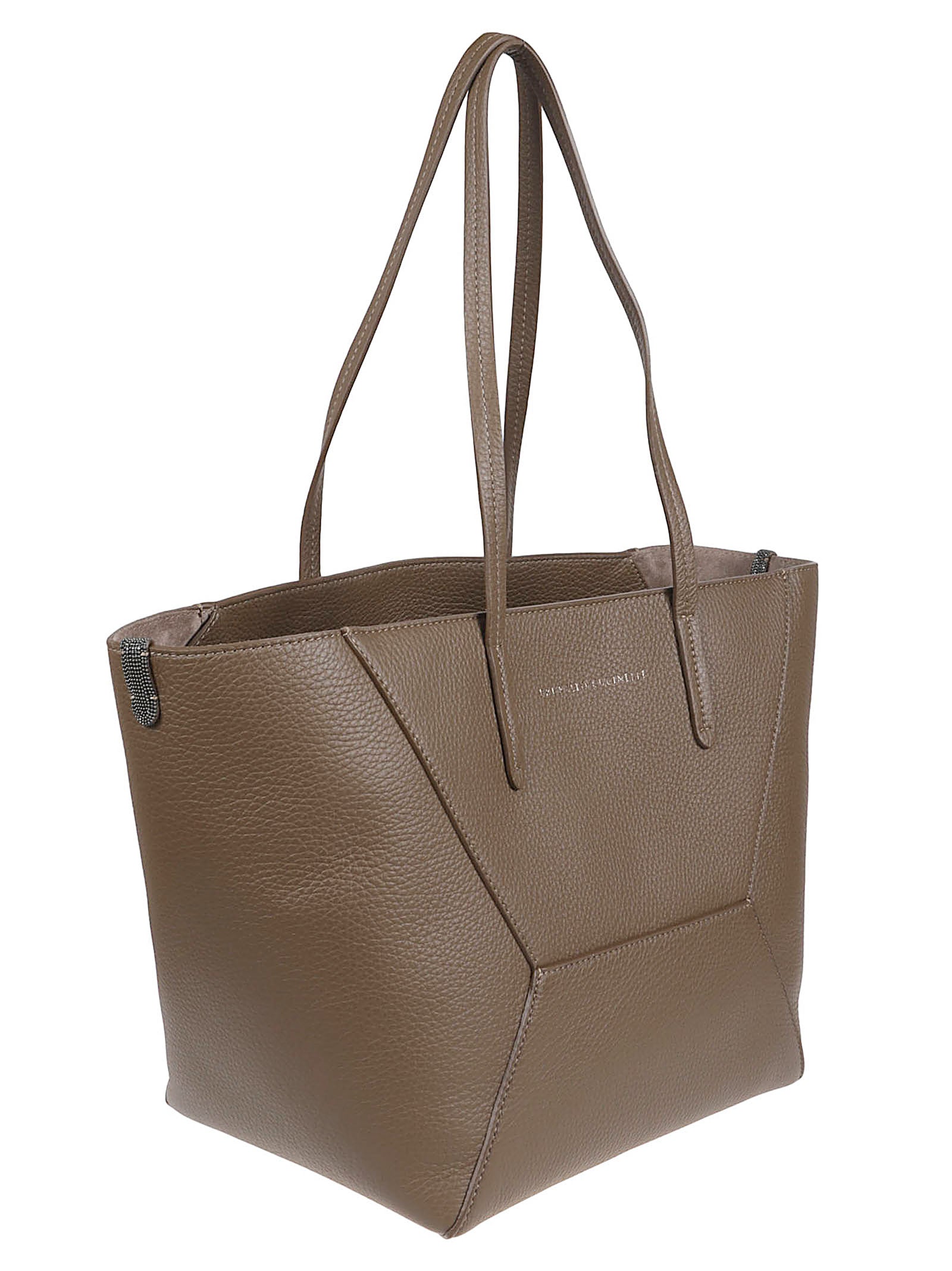 Geometric Panel Structured Tote Bag in Pebbled Leather