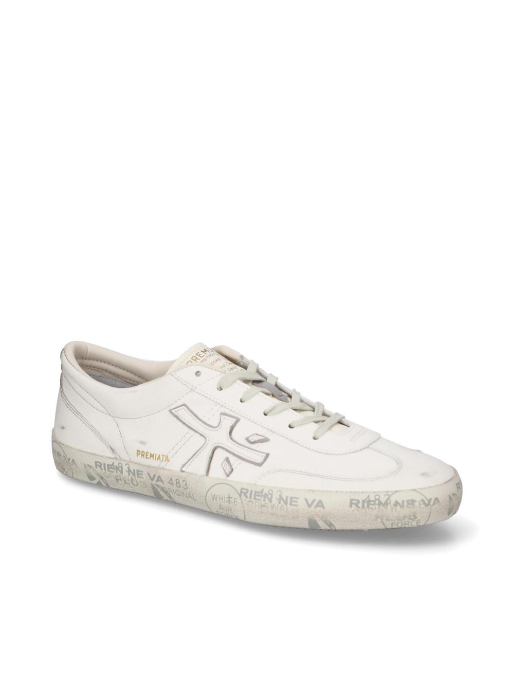White Leather Lace-Up Sneakers