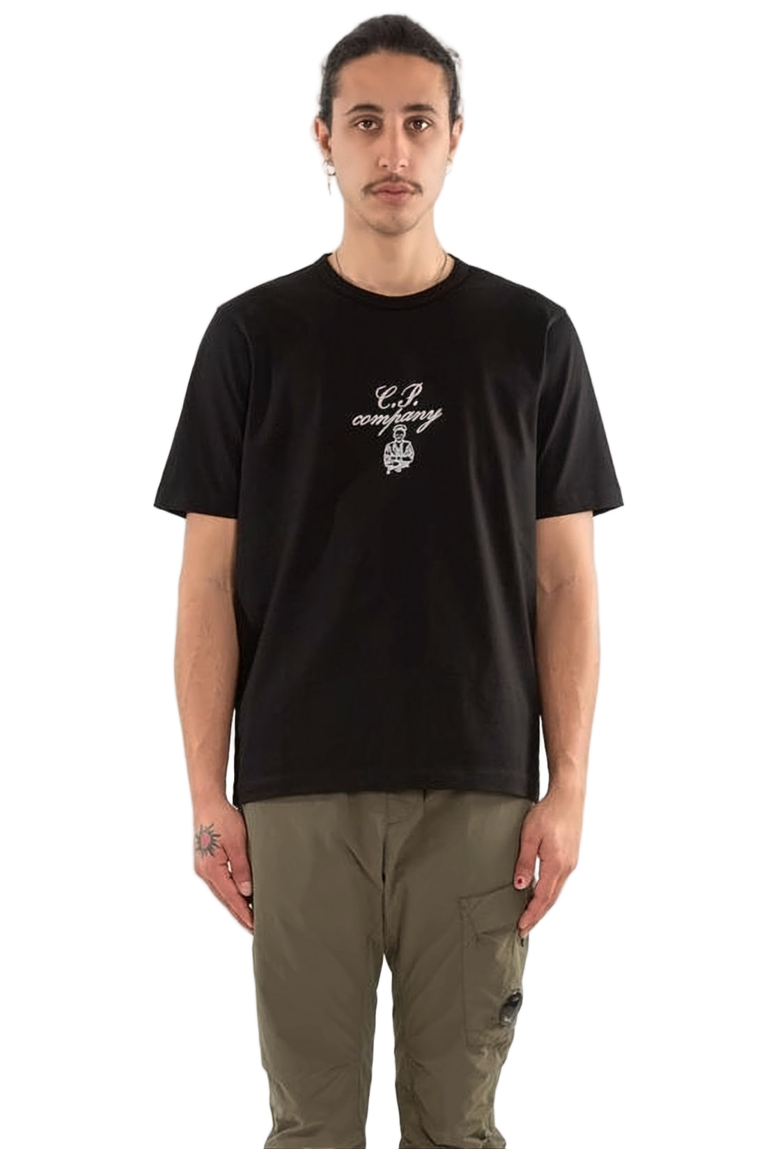 Short-Sleeved Black Cotton T-Shirt with Logo Detail
