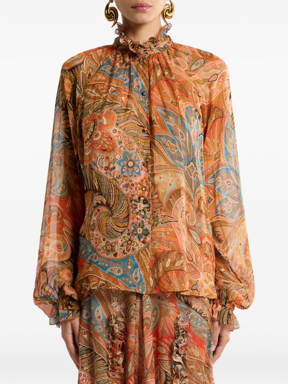 Paisley Print Shirt With Ruffled Collar