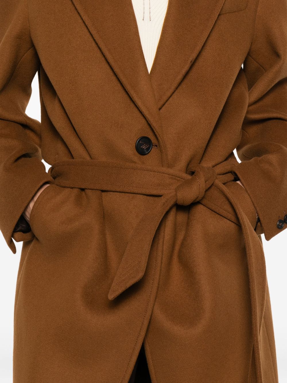 Long Camel Coat with Tailored Waist