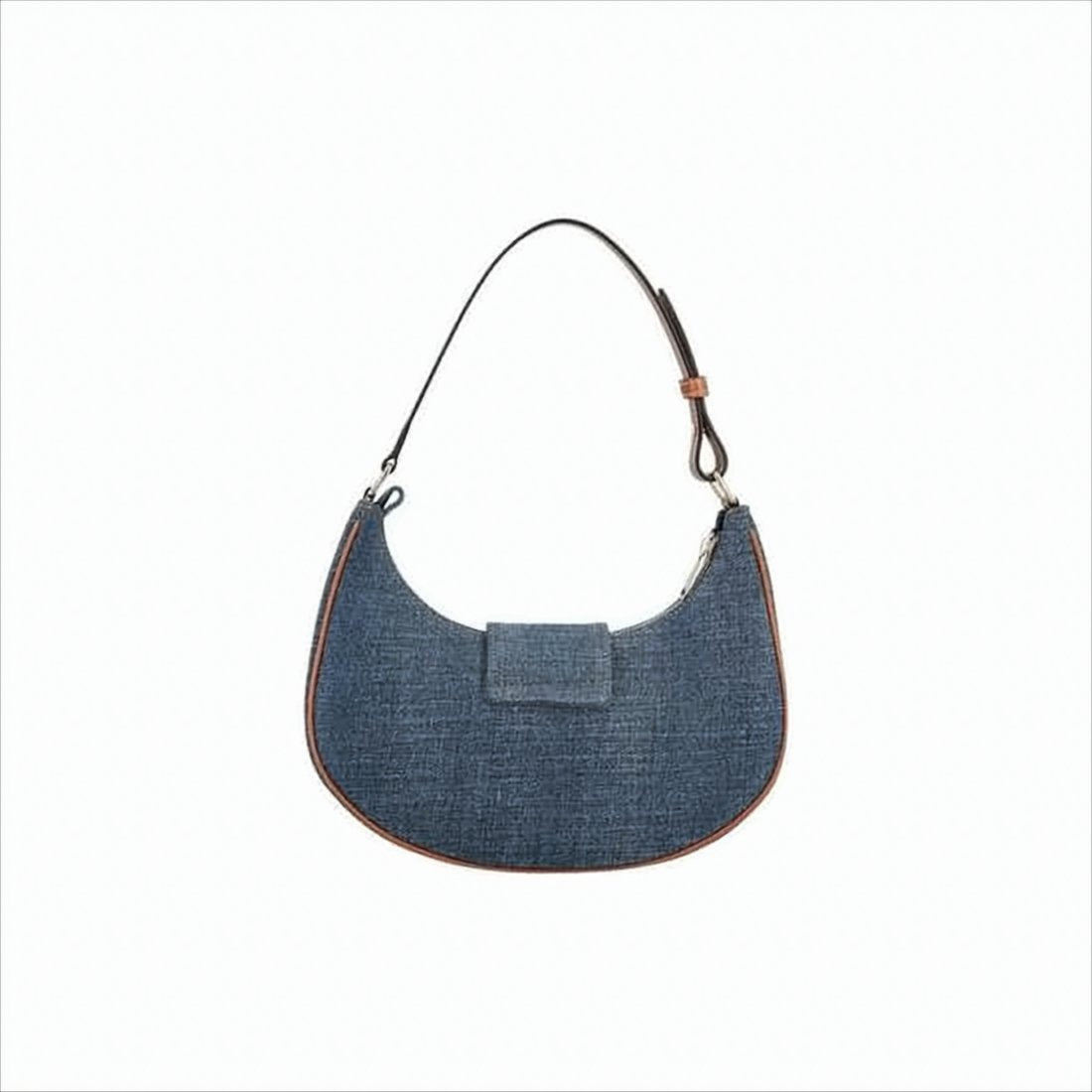 Crescent-Shaped Cotton Shoulder Bag with Metallic Logo
