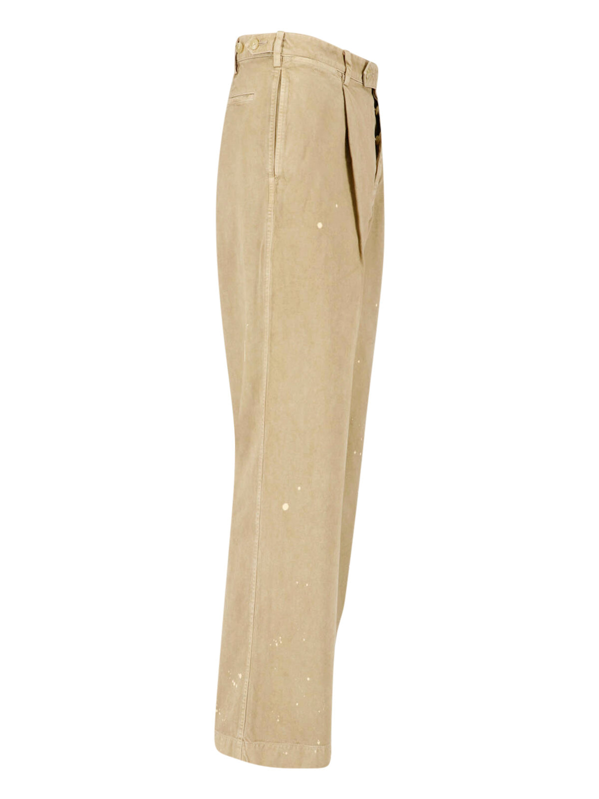 Wide-Leg Chino Pants with Distressed Details and Medium Waist