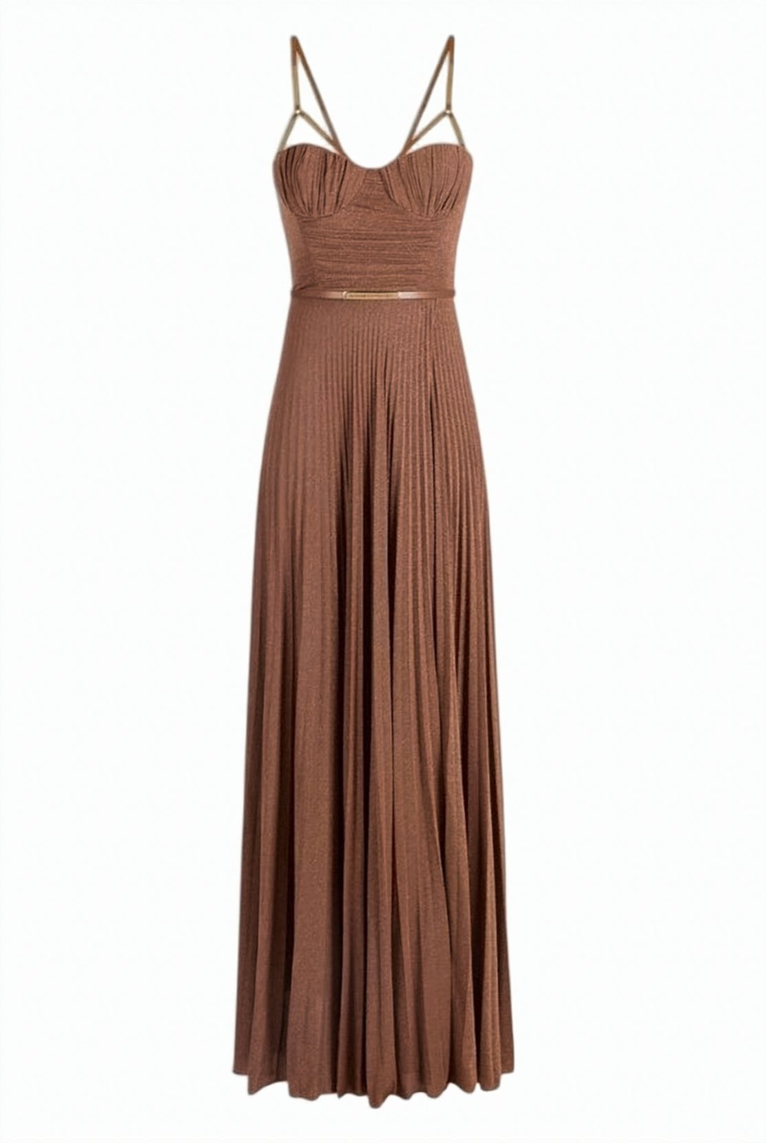Lamé Jersey Belted Evening Dress