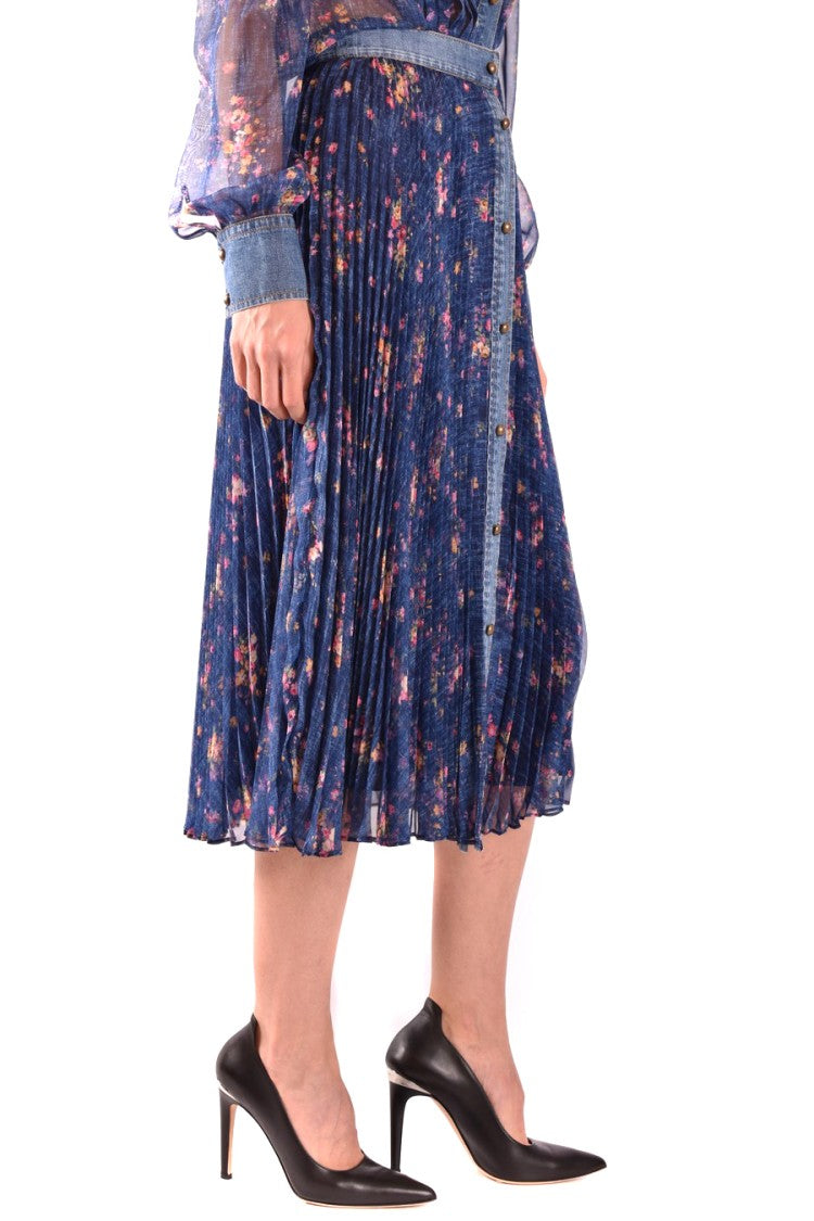 Pleated Midi Skirt With Multicolor Floral Print