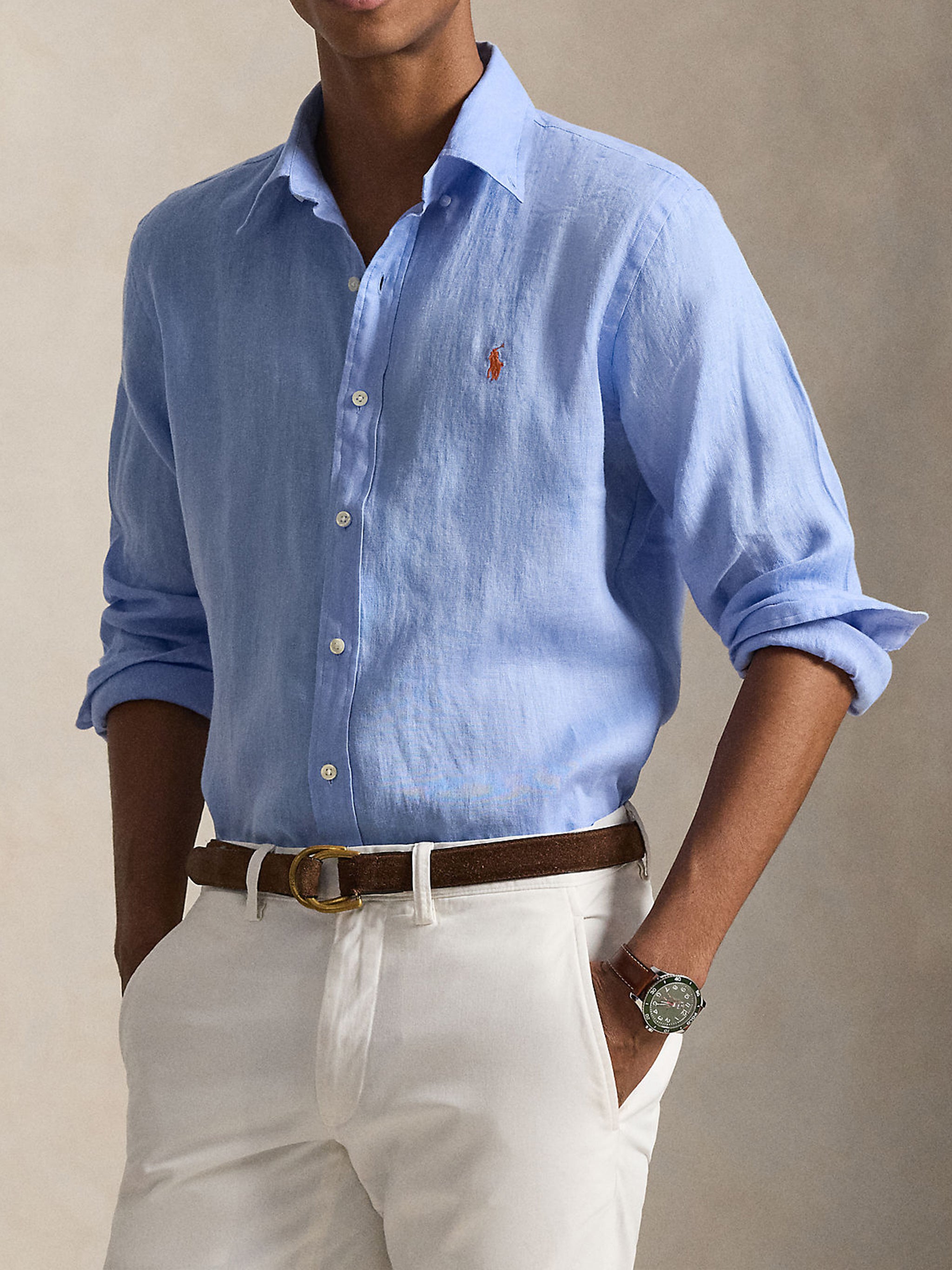 Light Blue Sport Shirt Linen Sport Shirt