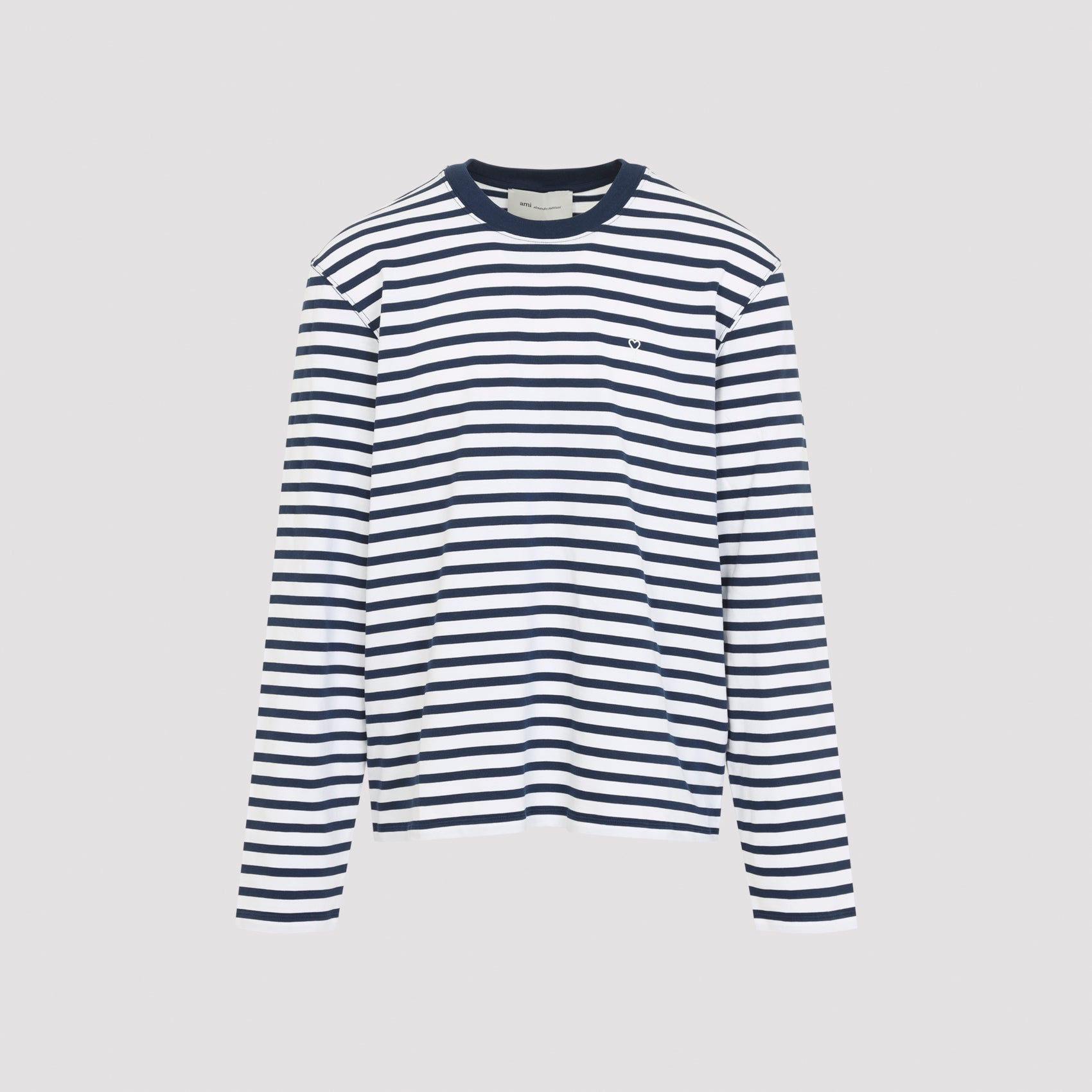 Long-Sleeved Striped T-Shirt with Navy Collar