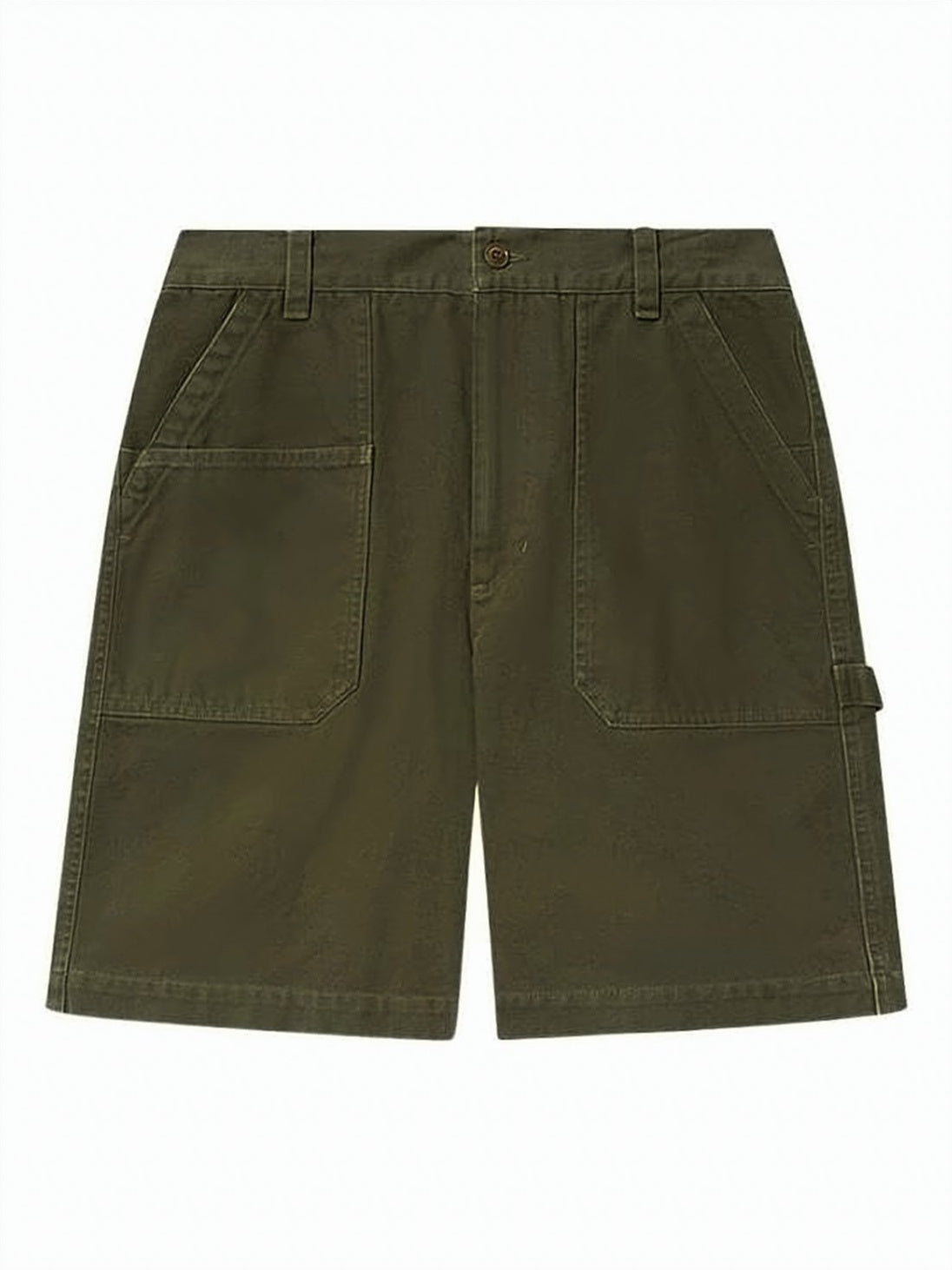 Beige Straight Cut Cotton Patch Pocket Shorts
