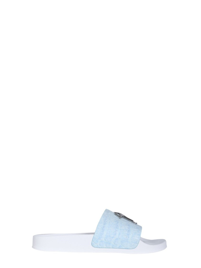 Slide Sandals With Textured Strap