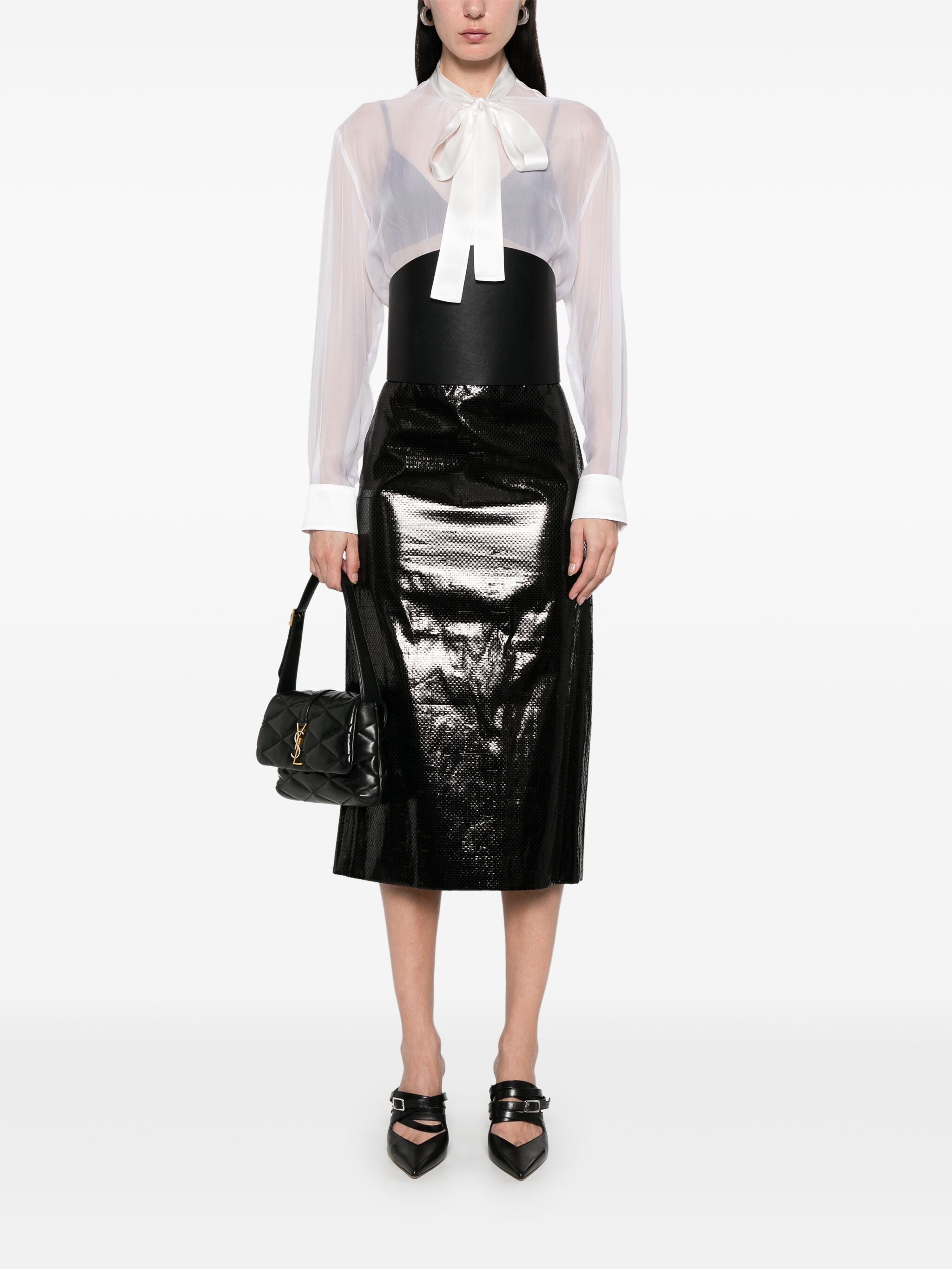 Sheer Silk Chiffon Bow Tie Blouse