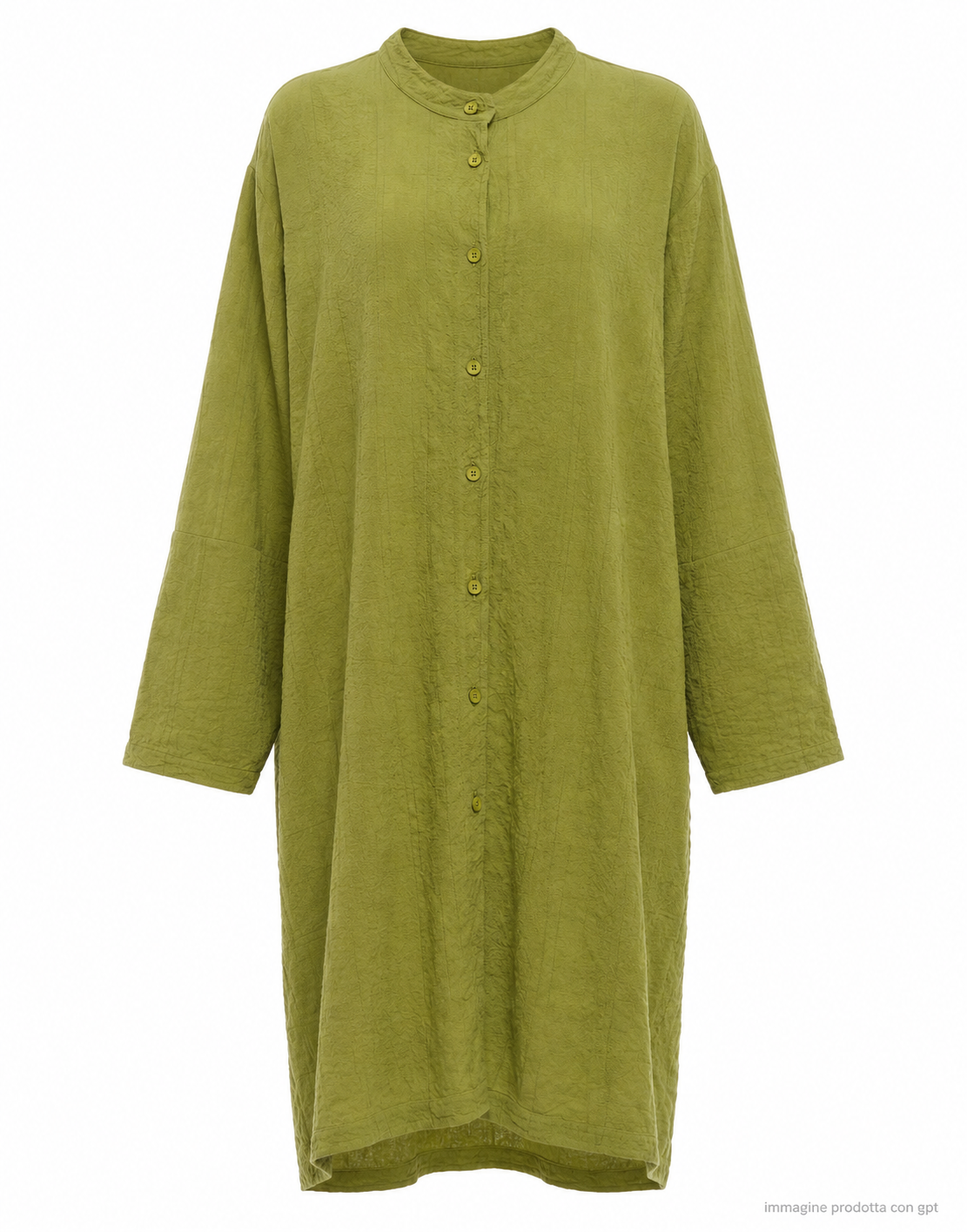 Olive Long Button-Front Dress with Fluid Silhouette