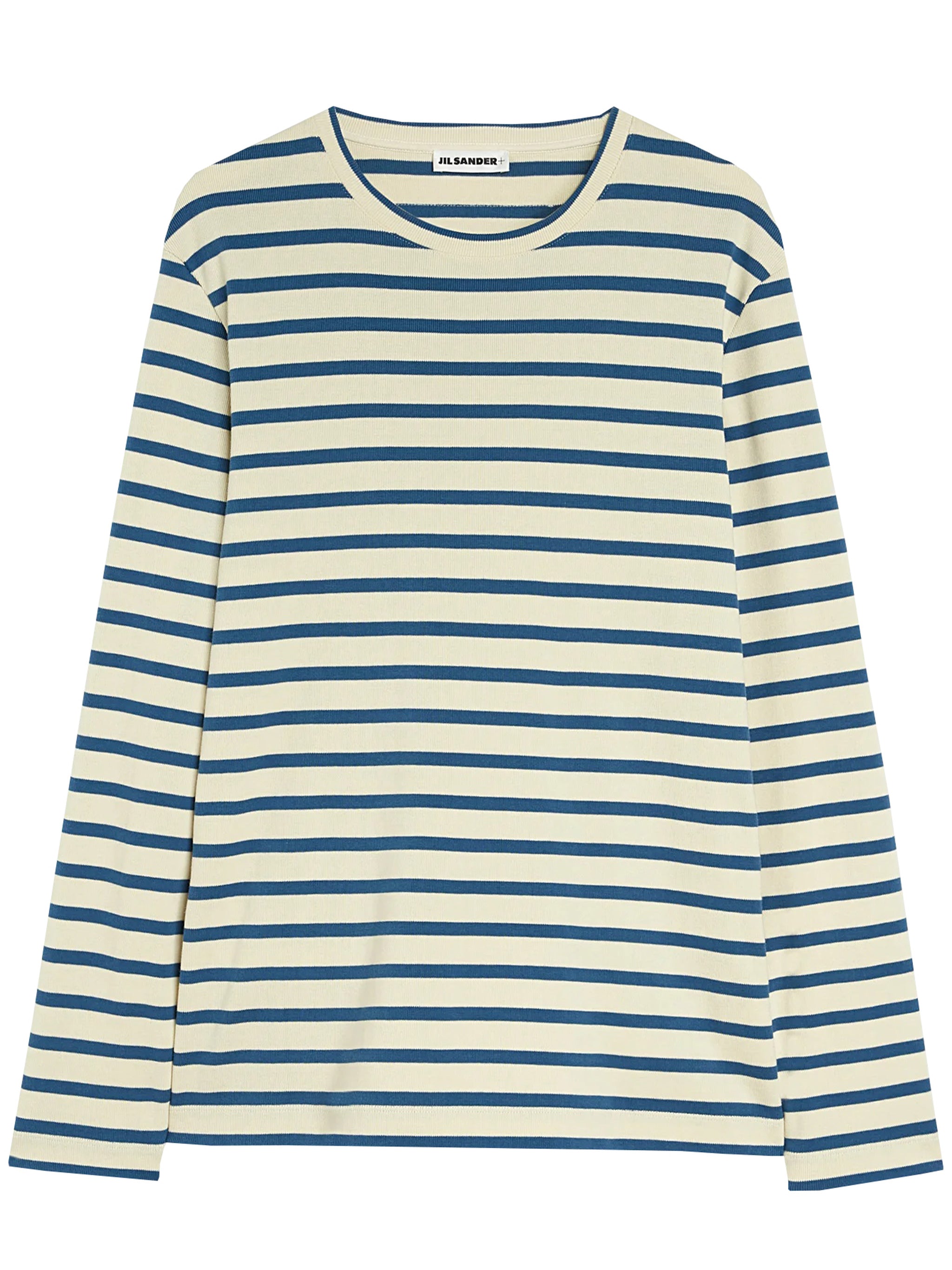 Cream/Blue Stripe Long-Sleeve Cotton Top