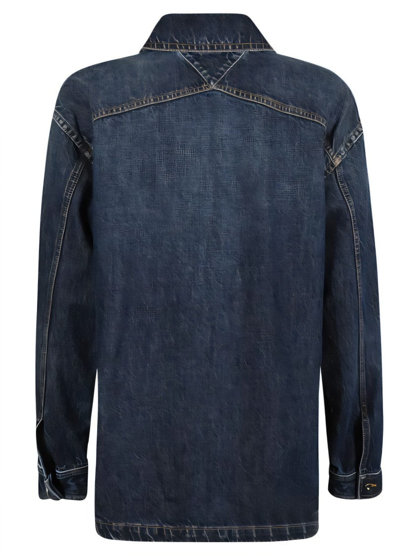 Denim Jacket with Button-Up Front and Textured Finish