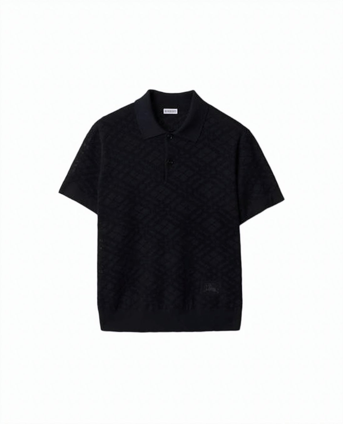 Textured Black Wool Blend Polo Shirt