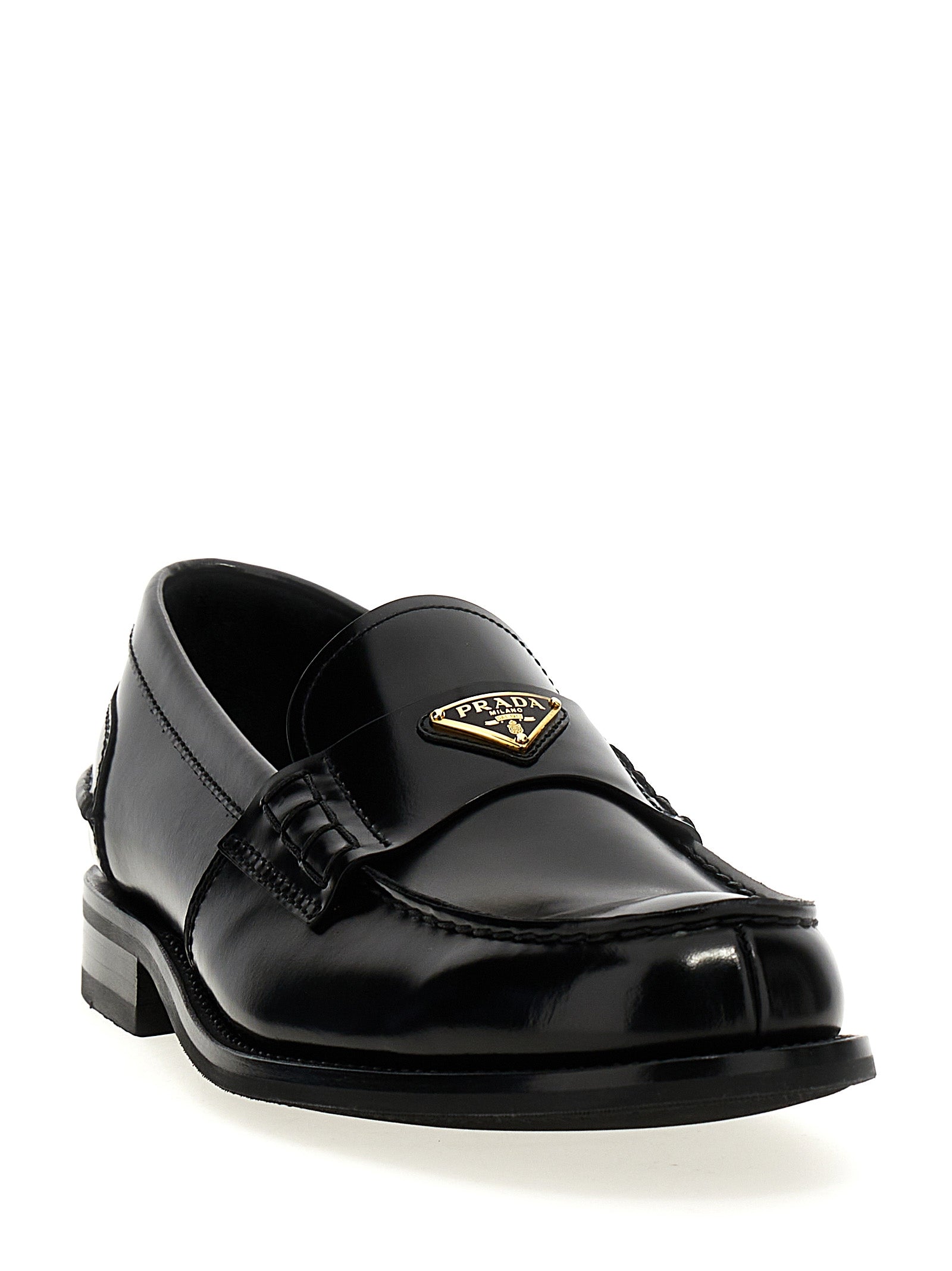 Brushed Leather Loafers with Triangular Enameled Logo