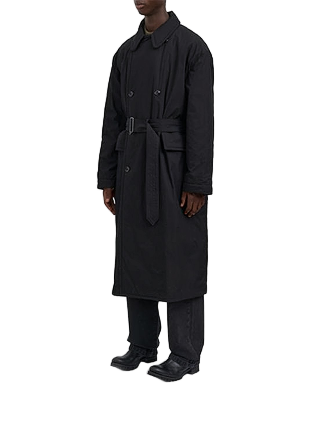 Long Double-Breasted Coat With Quilted Lining