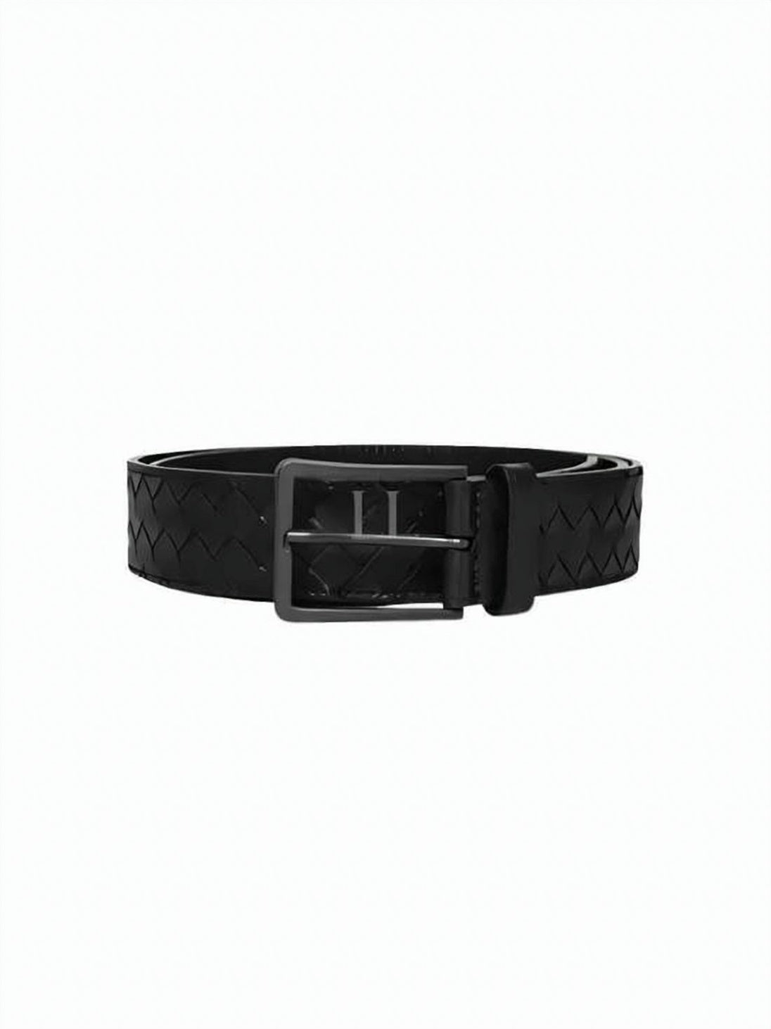 Woven Calfskin Leather Belt with Rectangular Buckle
