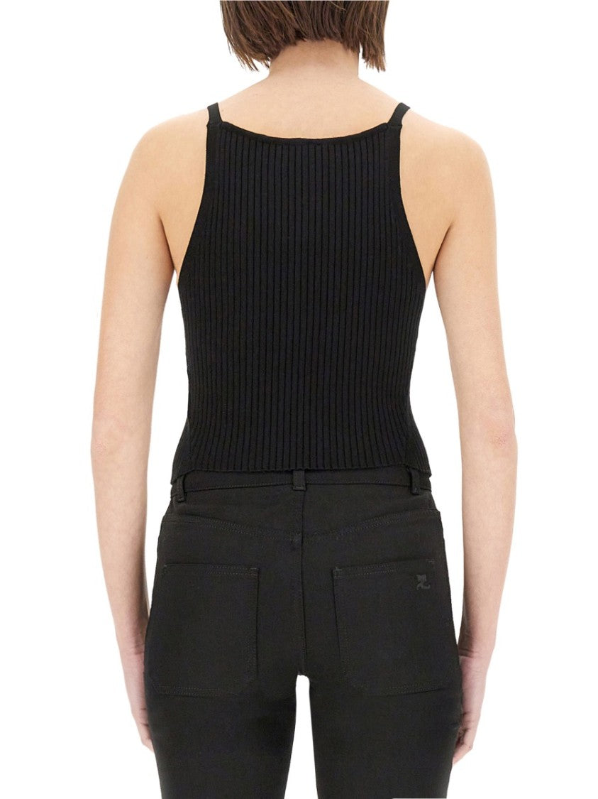 Fitted Ribbed Tank Top With High Neckline