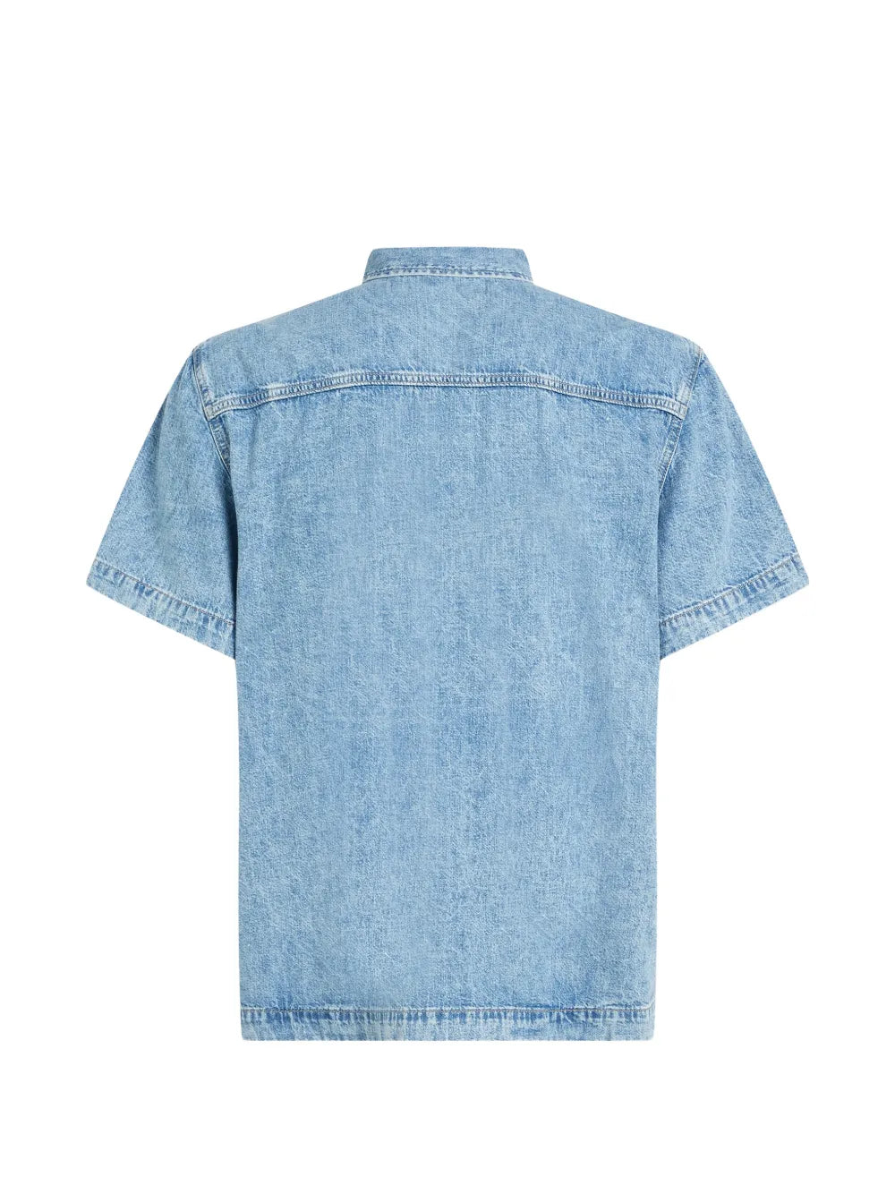 Light Blue Denim Short-Sleeve Shirt with Classic Collar