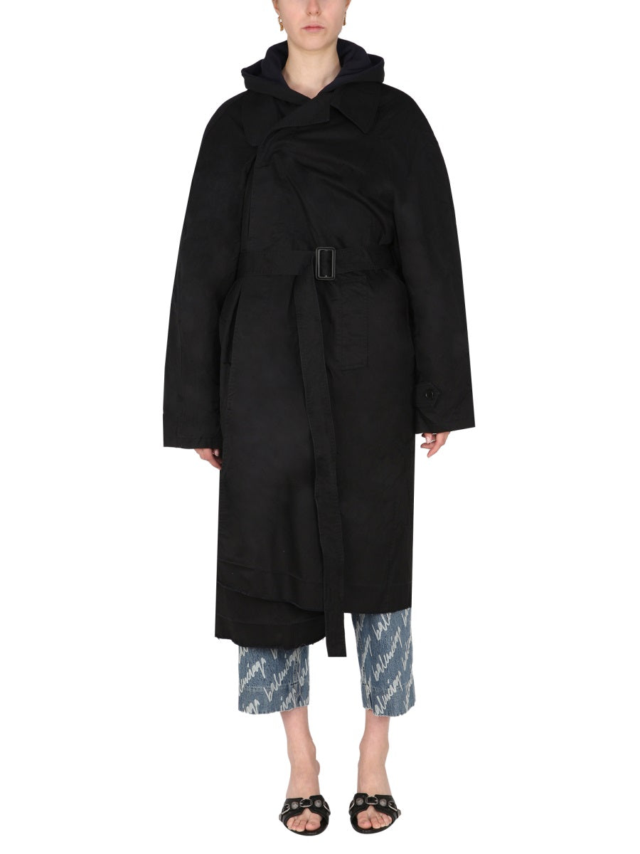 Oversized Carcoat with Pointed Collar and Concealed Closure