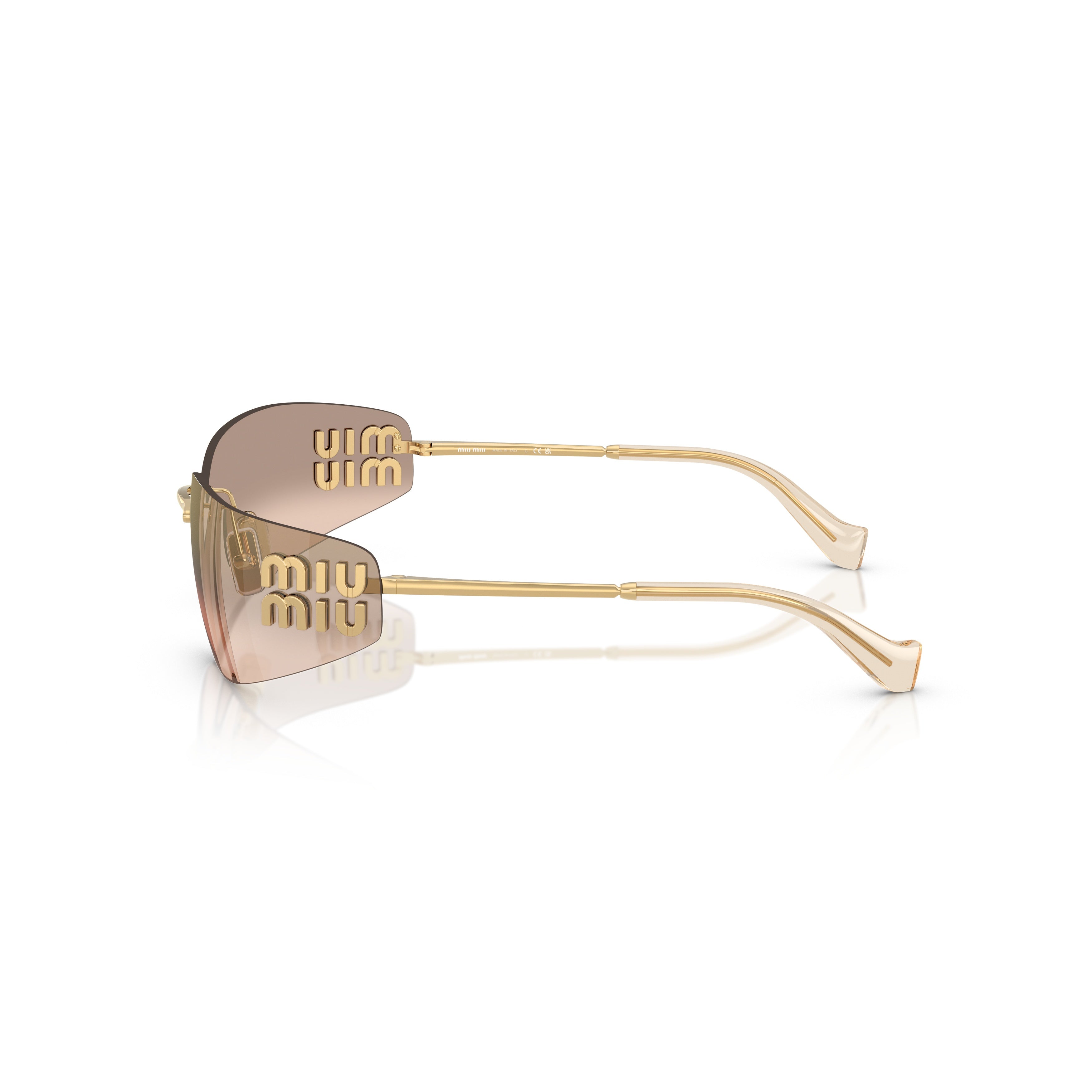 Rimless Sunglasses With Gradient Brown Lenses And Gold Logo