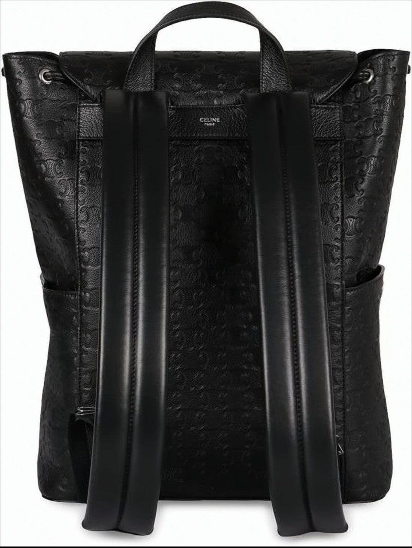 Structured Black Calf Leather Backpack with Metal Buckle Closure