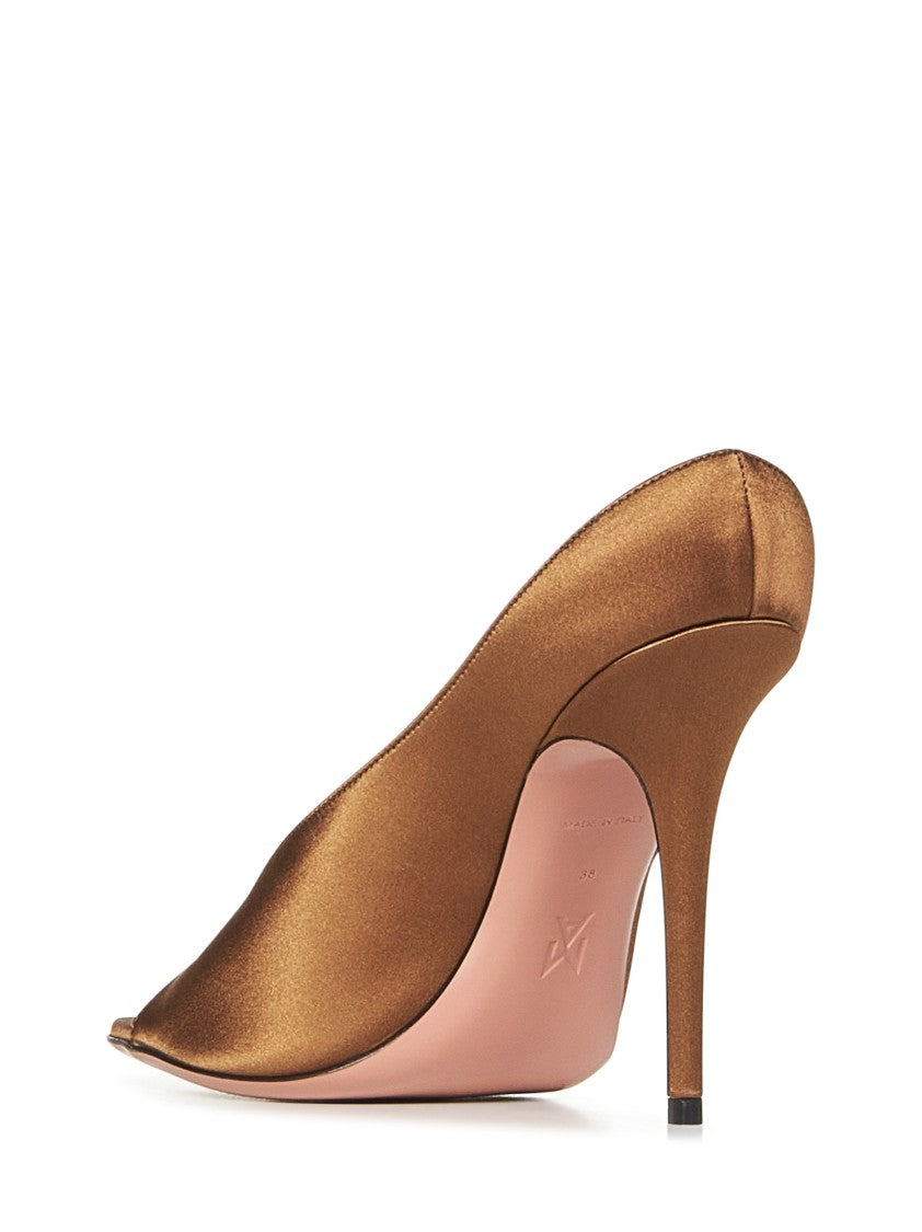 Mocha Satin Stiletto Sandals With Open Toe
