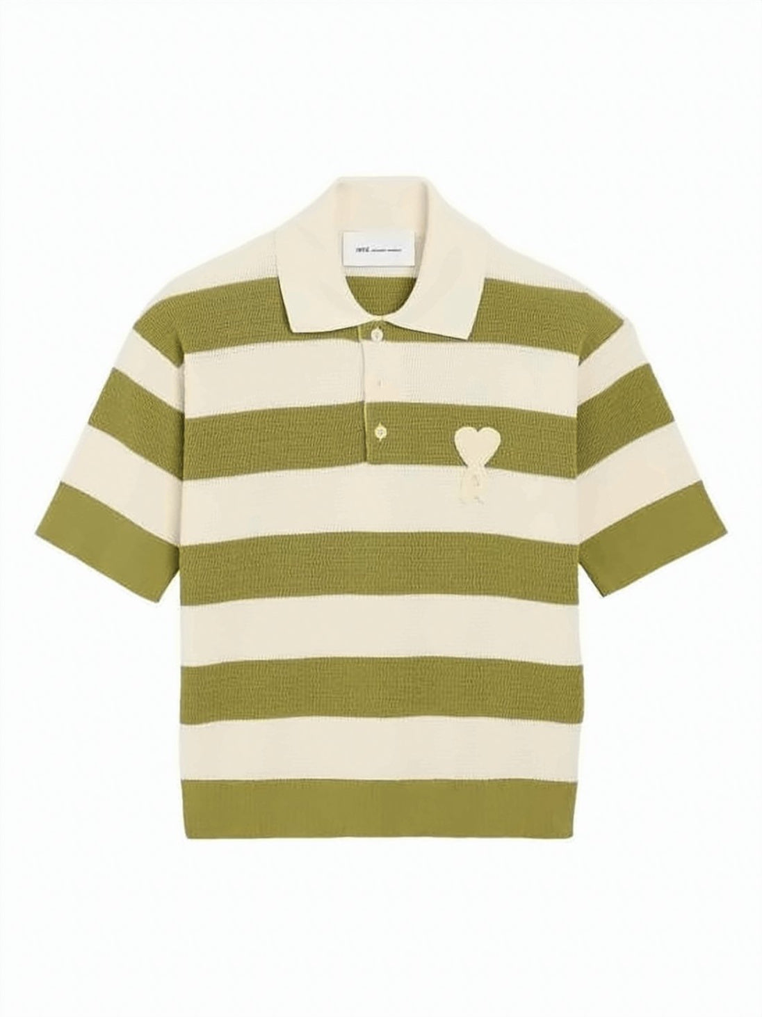 Olive Green Cream Horizontal Striped Polo