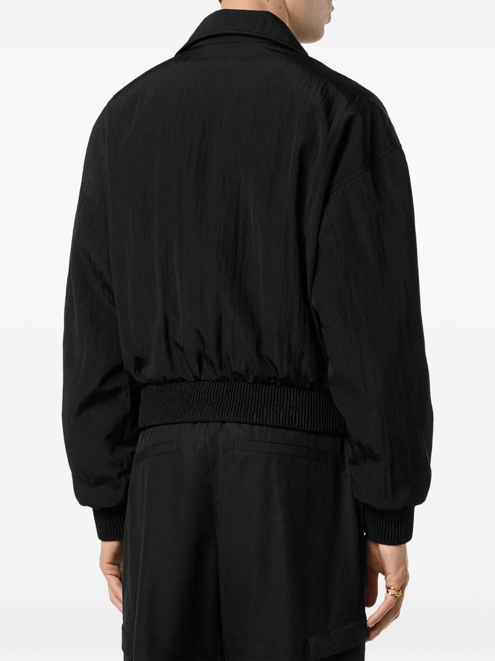 Crinkled Black Nylon Windbreaker