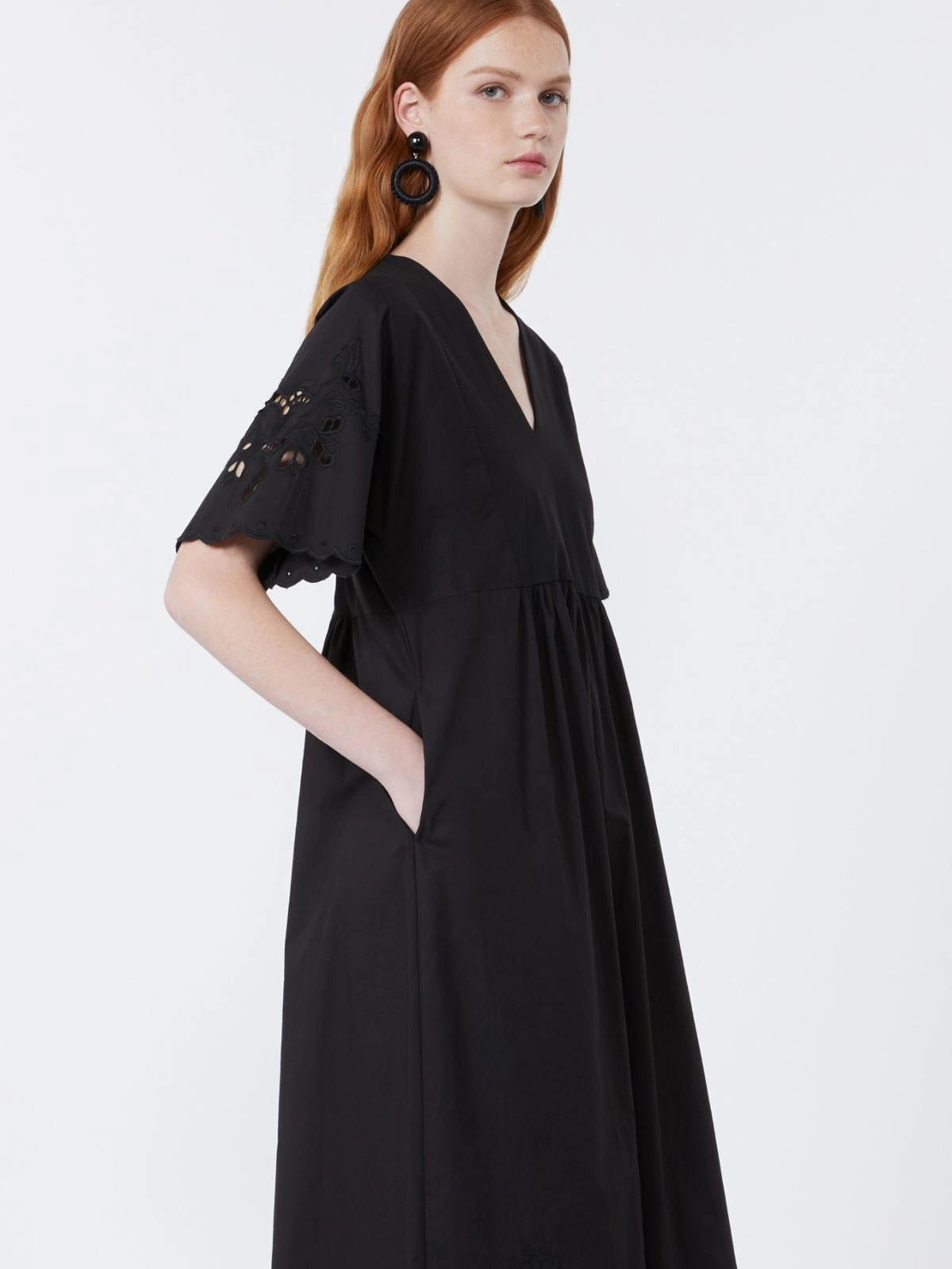 Flowing Midi Dress with Floral Embroidery