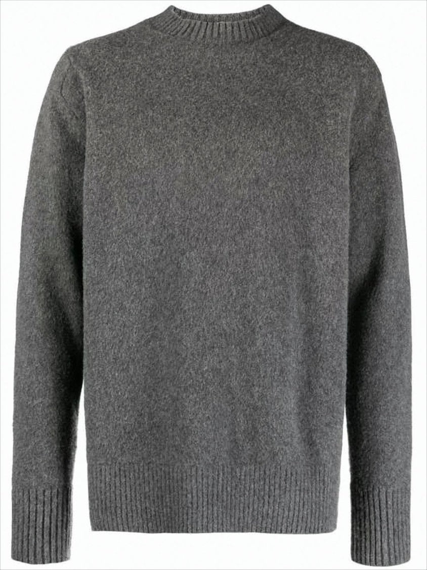 Relaxed Fit Wool Sweater with Ribbed Detailing