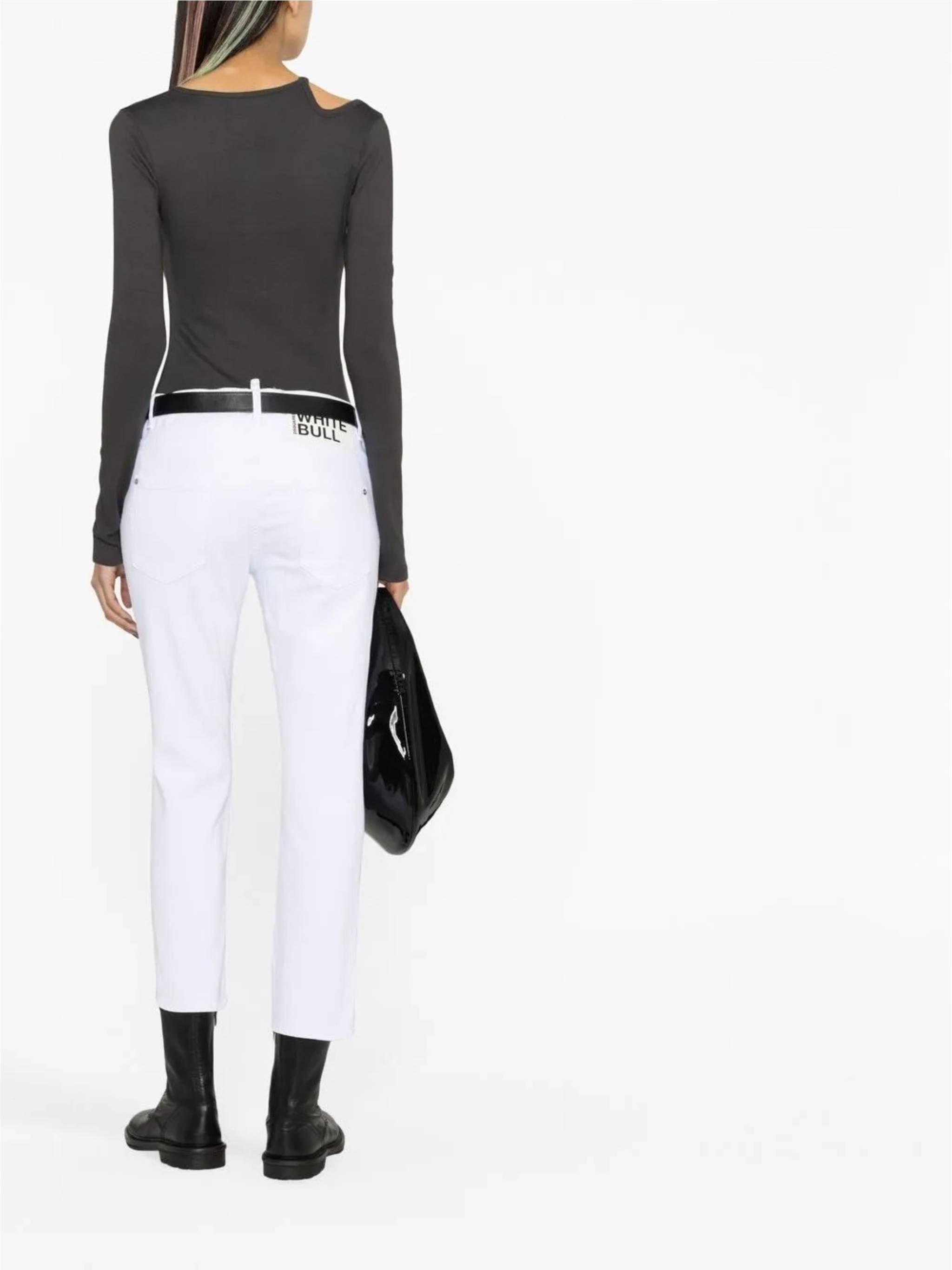 Cropped White Cotton Five-Pocket Pants