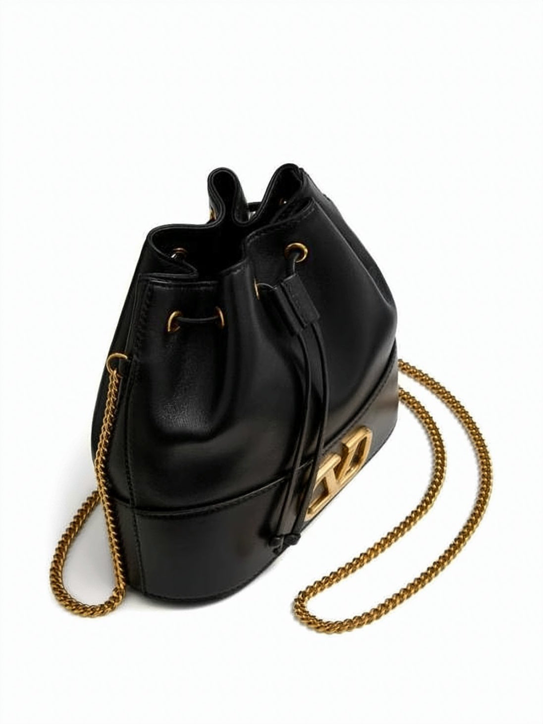 Black Leather Crossbody Bag with Gold Hardware
