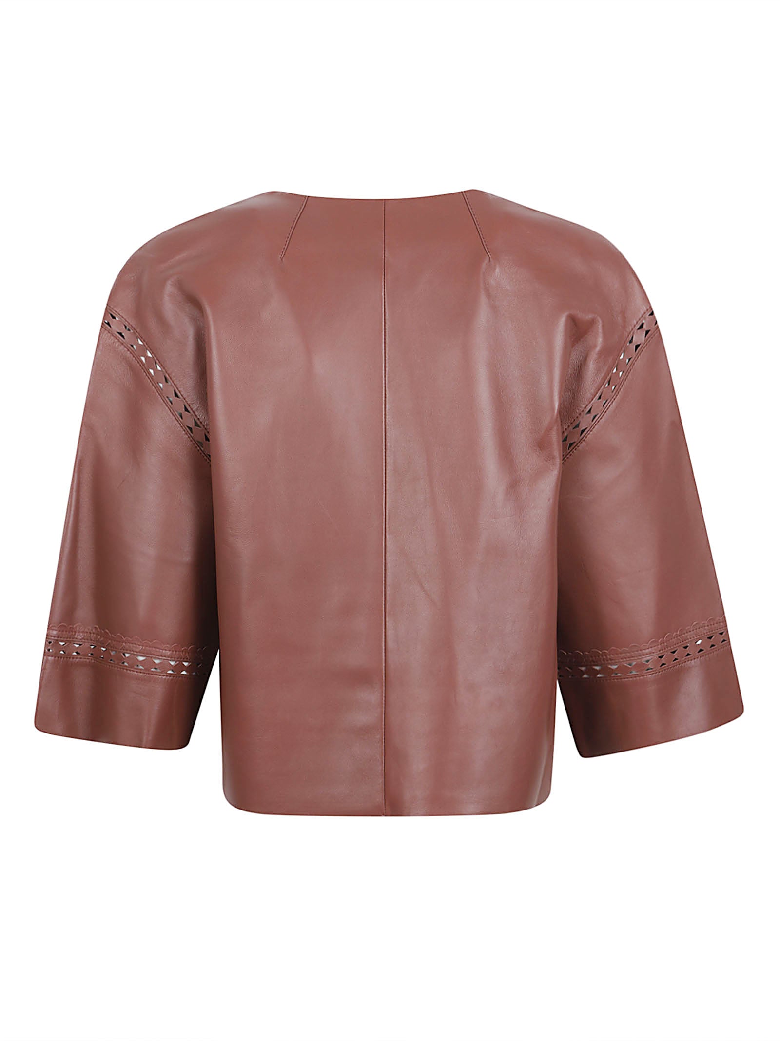 Cropped Brown Lamb Leather Jacket with Cut-out Detailing