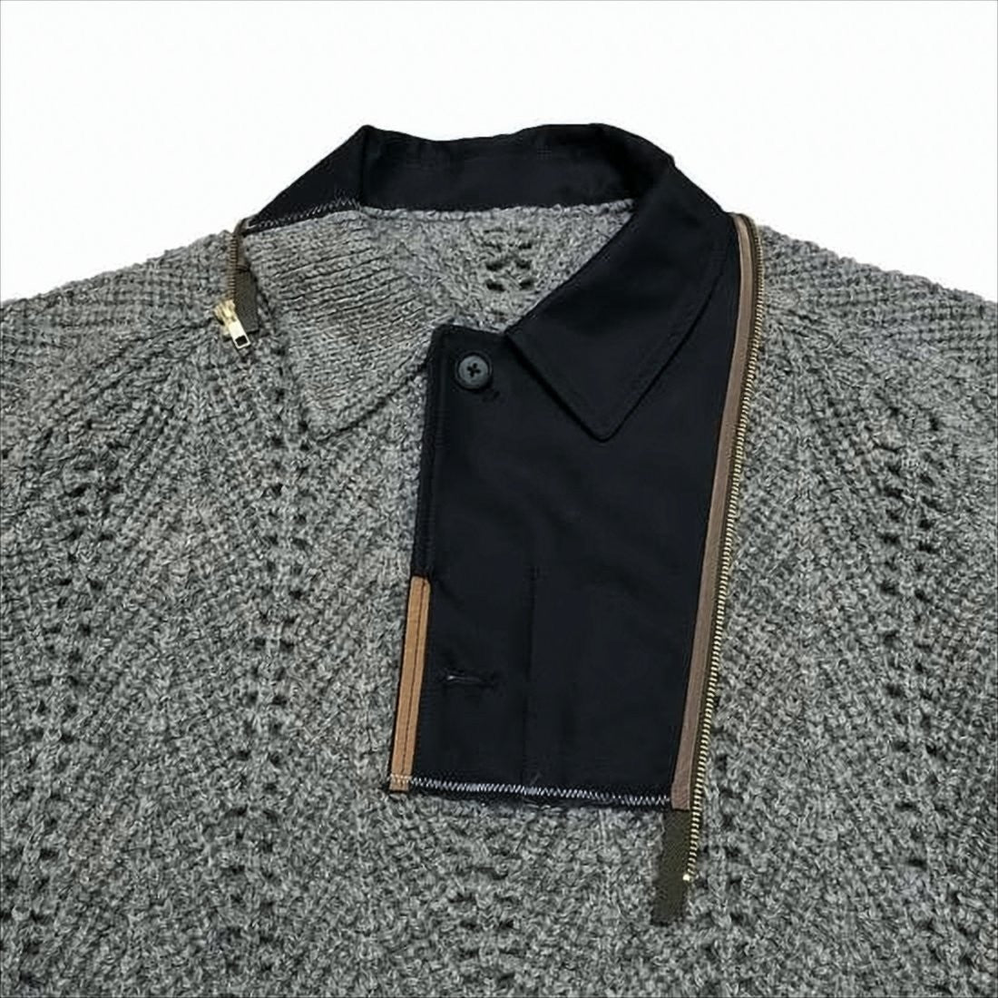 Textured Knit Wool Pullover with Unique Collar